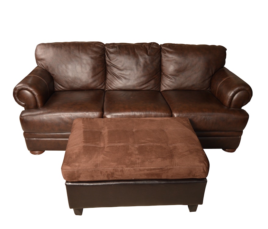 Espresso Brown Bonded Leather Sofa with Ottoman