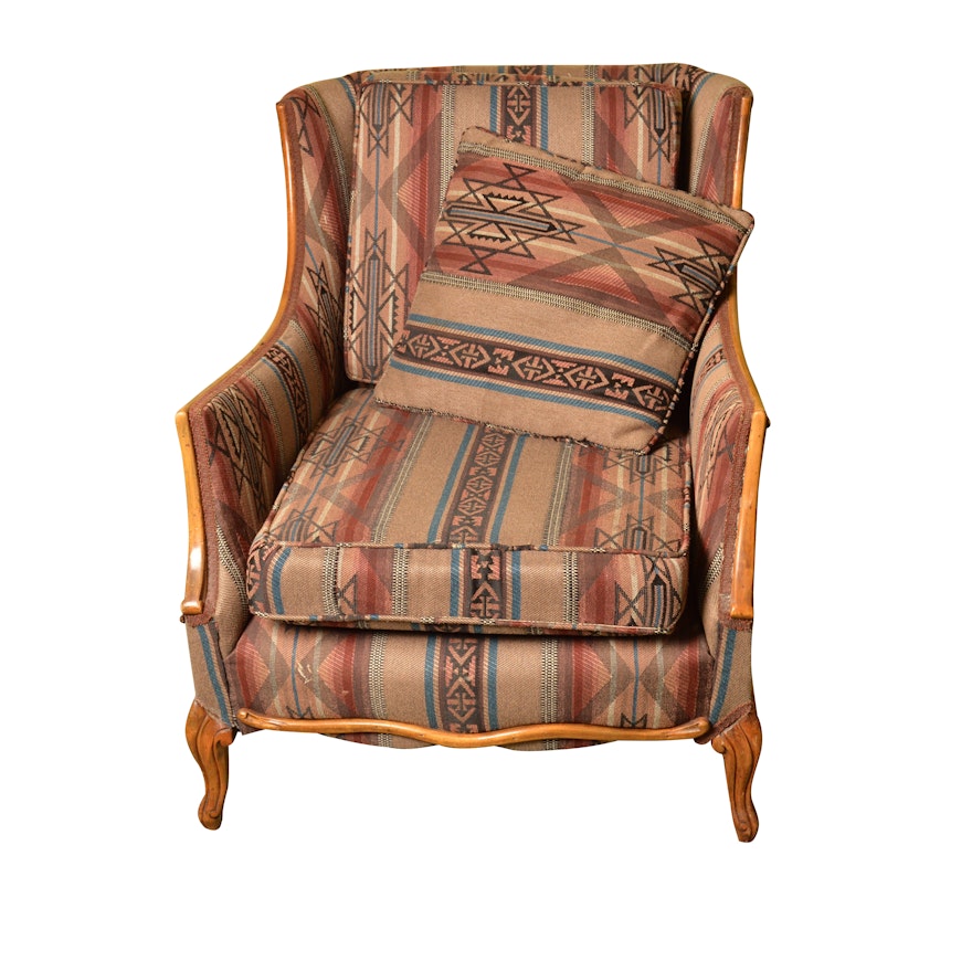 Vintage Southwestern Style Upholstered Wooden Armchair