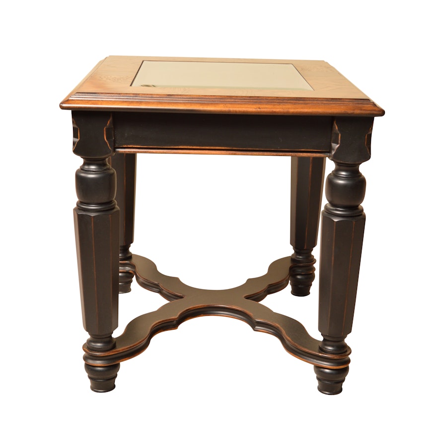 Contemporary Glass Top Wood Side Table