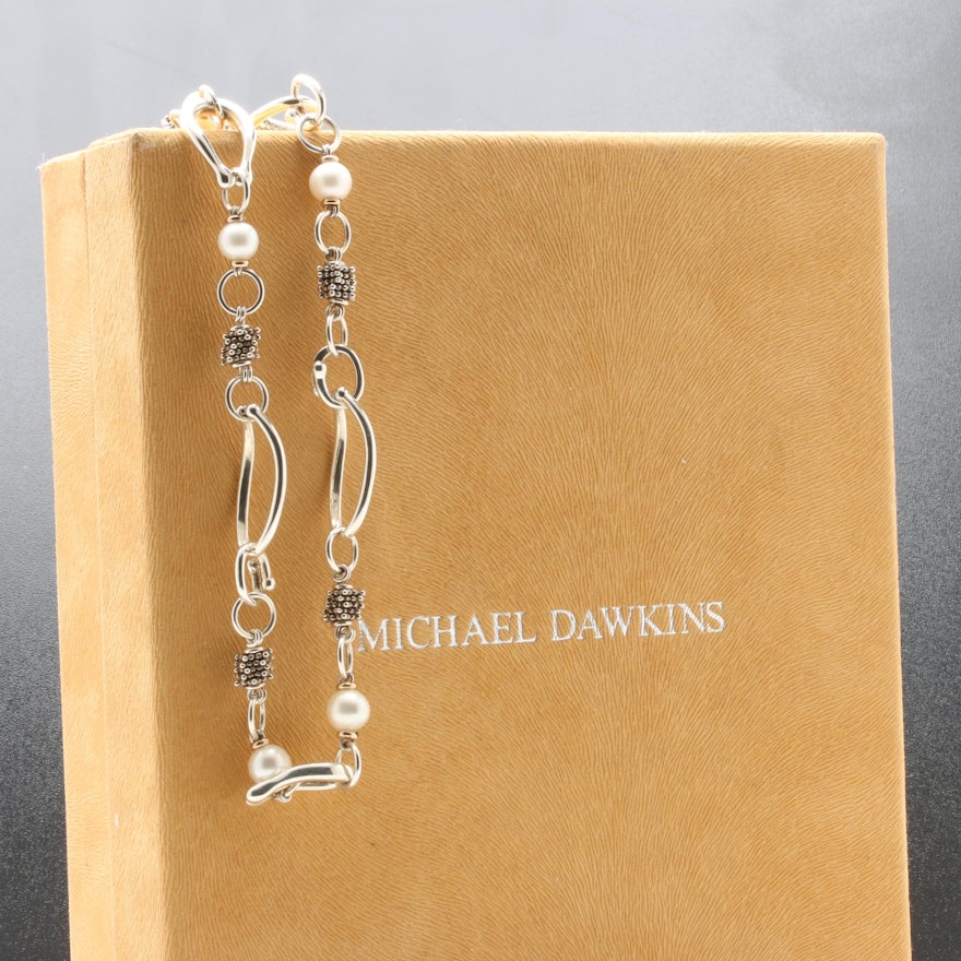 Michael Dawkins Sterling Silver Cultured Pearl Necklace with 14K Accents