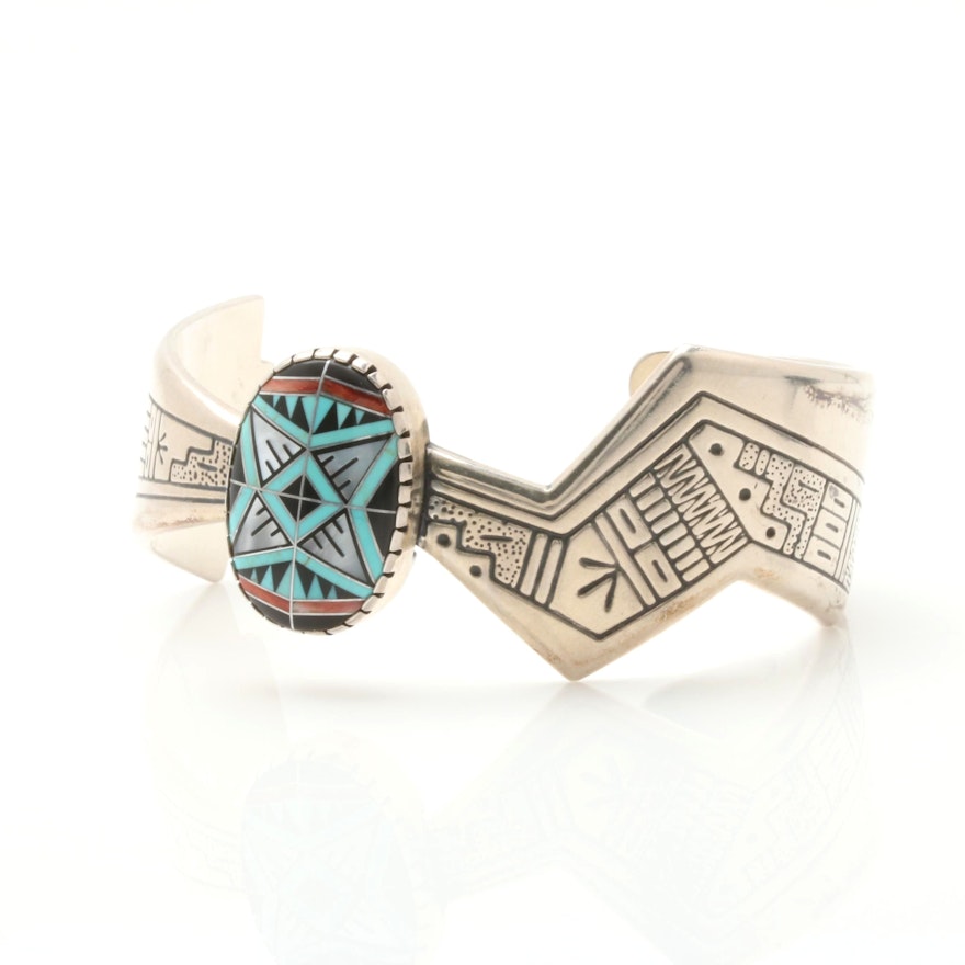 Carolyn Pollack by Roderick and Marilyn Tenorio Sterling Silver Inlaid Cuff