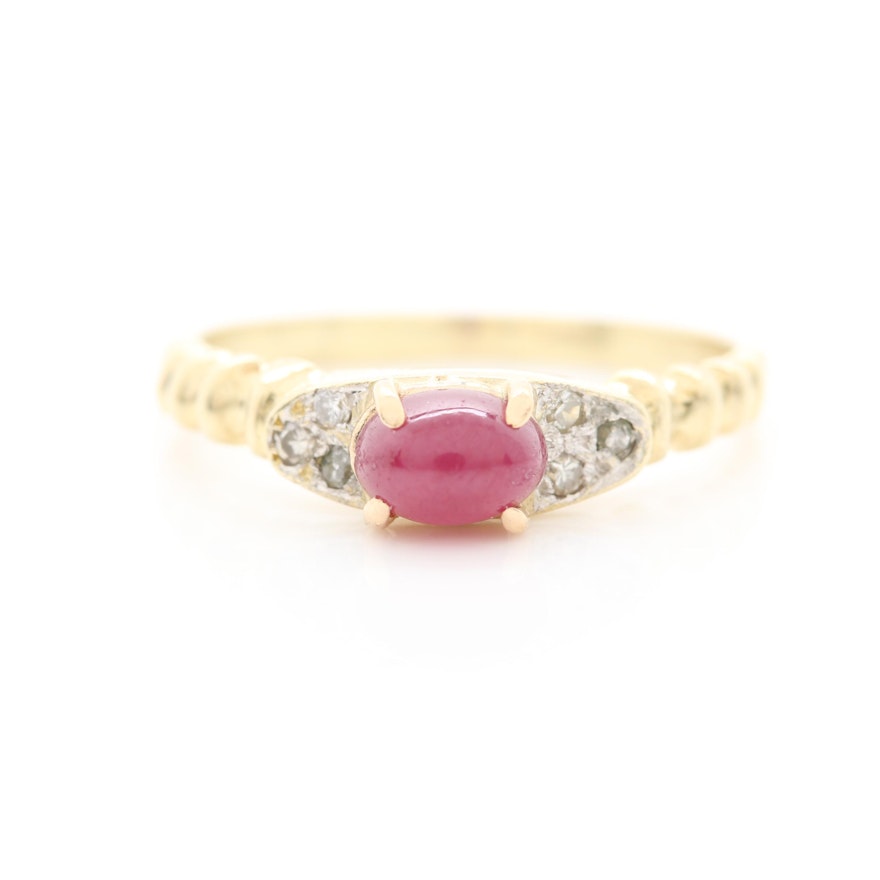 14K Yellow Gold Ruby and Diamond Ring