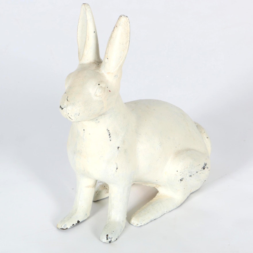 Vintage Cast Metal Rabbit Garden Statue