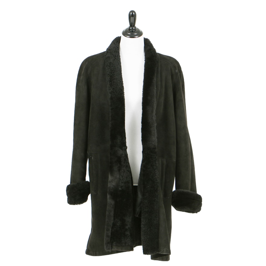 Black Suede Shearling Coat by Maxima