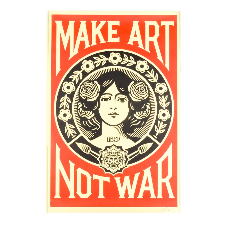 Shepard Fairey Signed Offset Print "Make Art Not War"