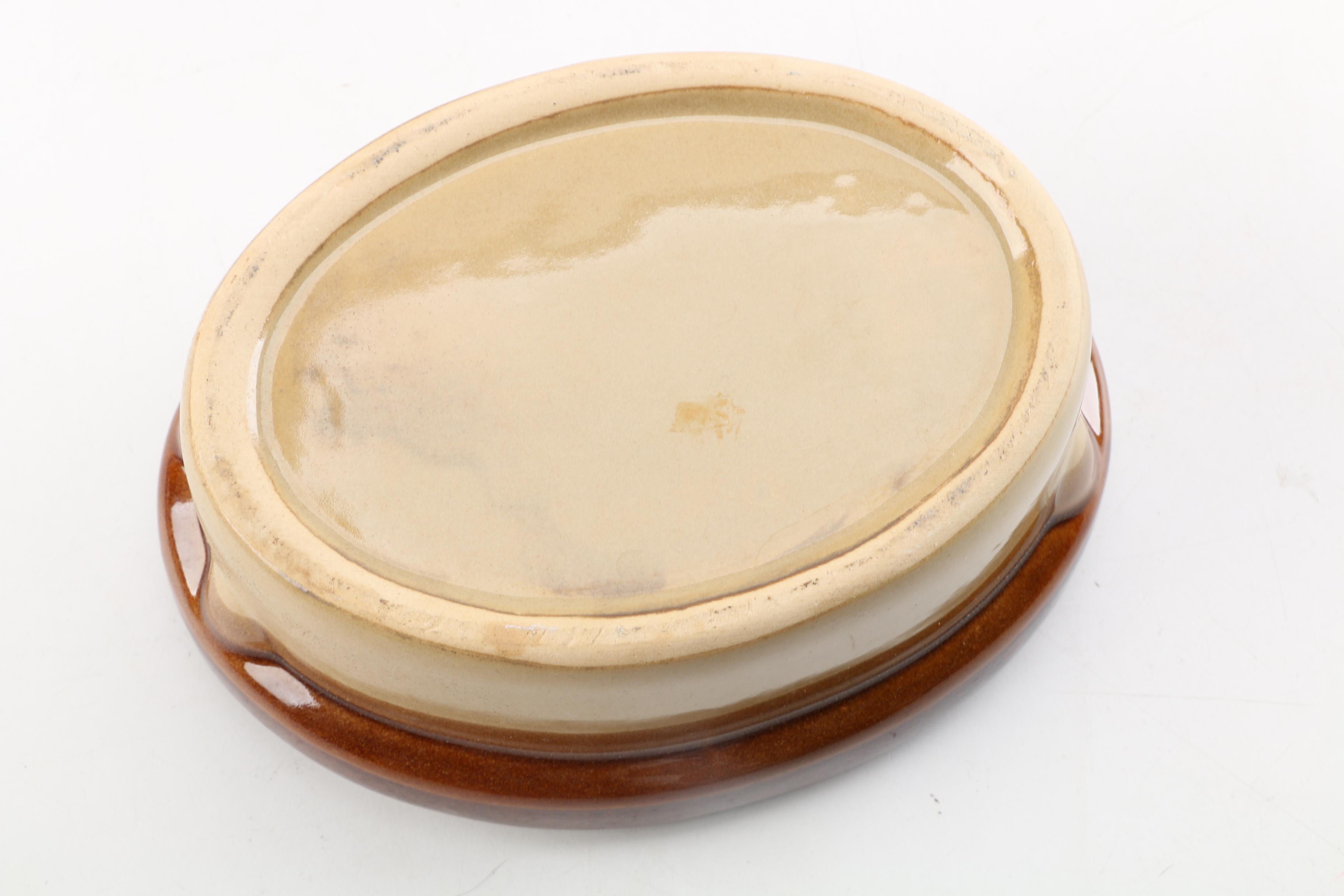 Vintage Shenango "Inca Ware" Platter and Brown Glazed Pottery Casserole Dishes