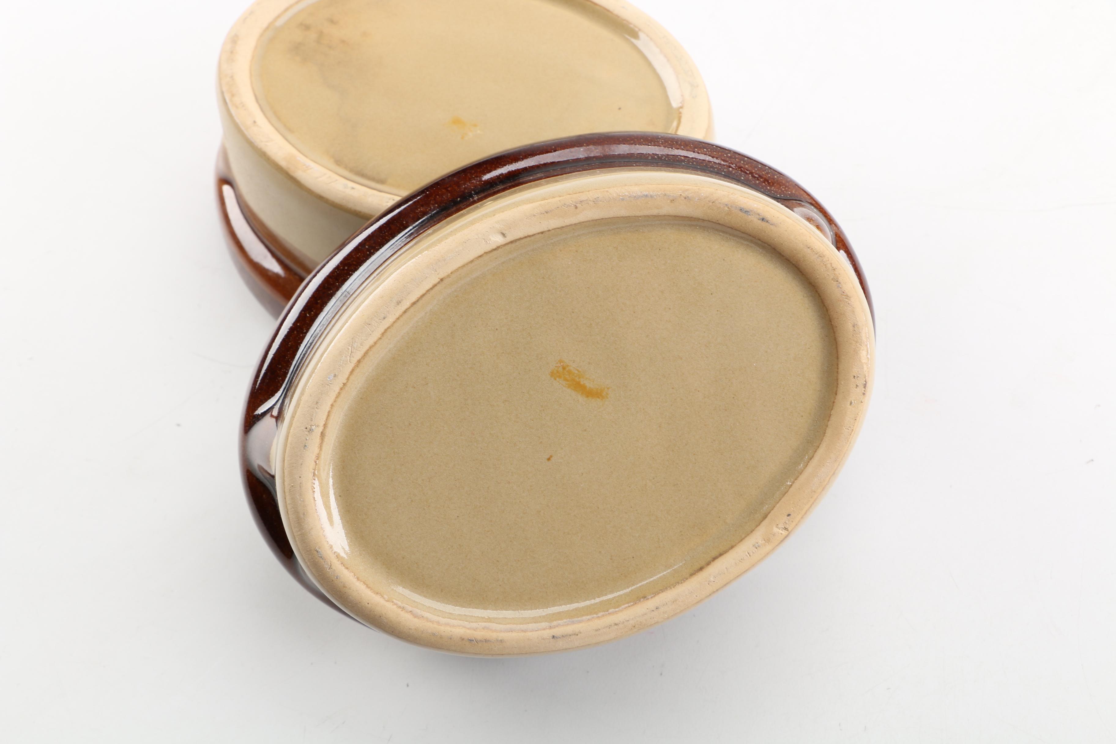 Vintage Shenango "Inca Ware" Platter and Brown Glazed Pottery Casserole Dishes