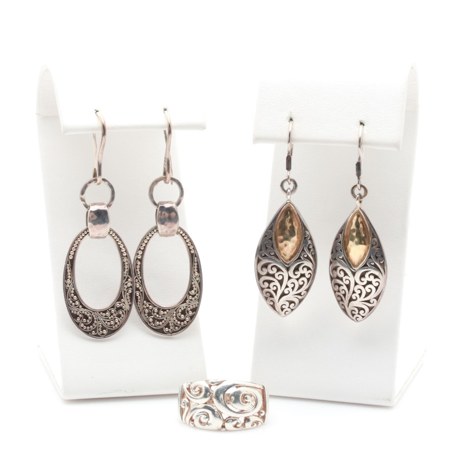 Sterling Silver Earrings and Ring Featuring Lois Hill