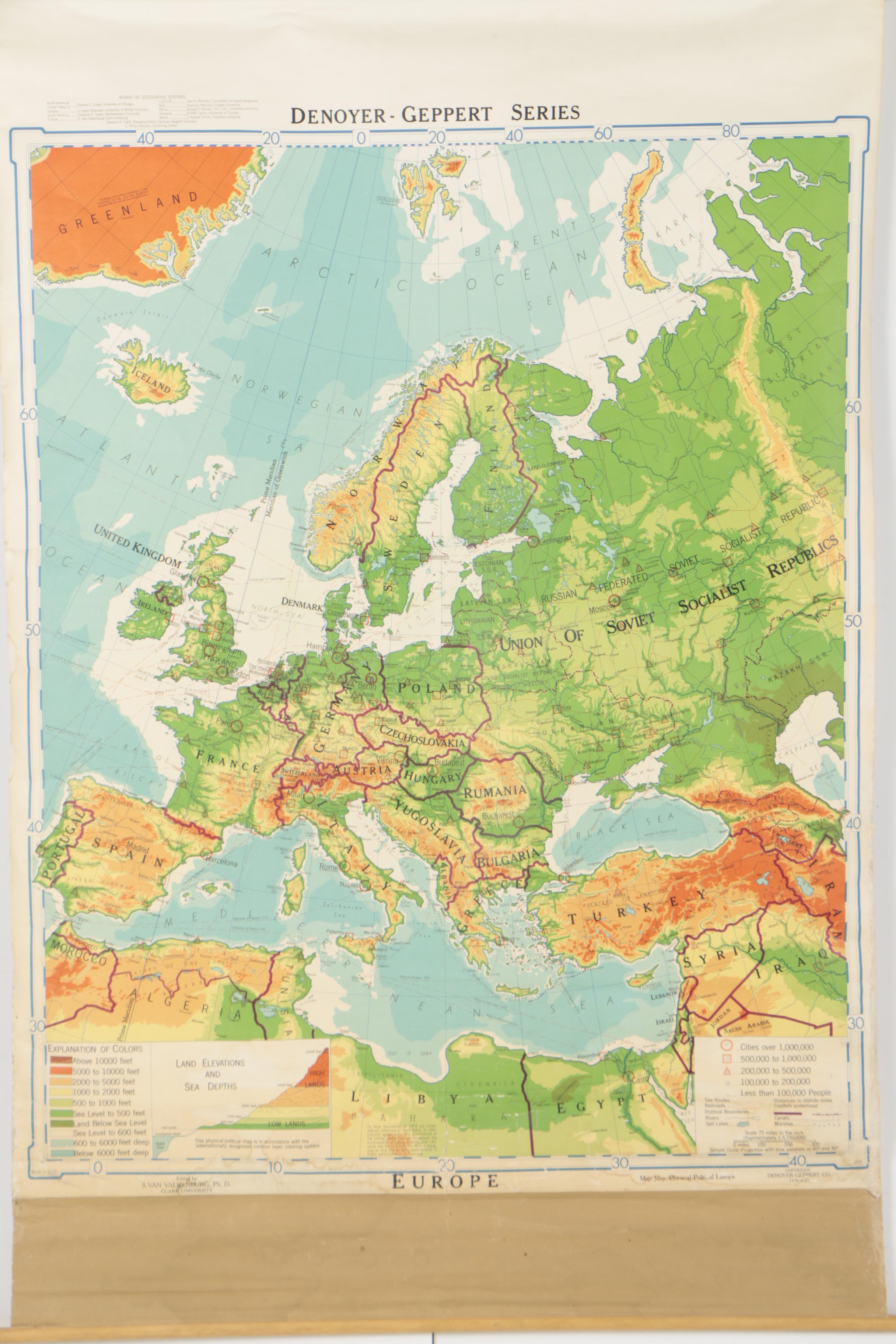Denoyer-Geppert 1955 Political Wall Map of Europe