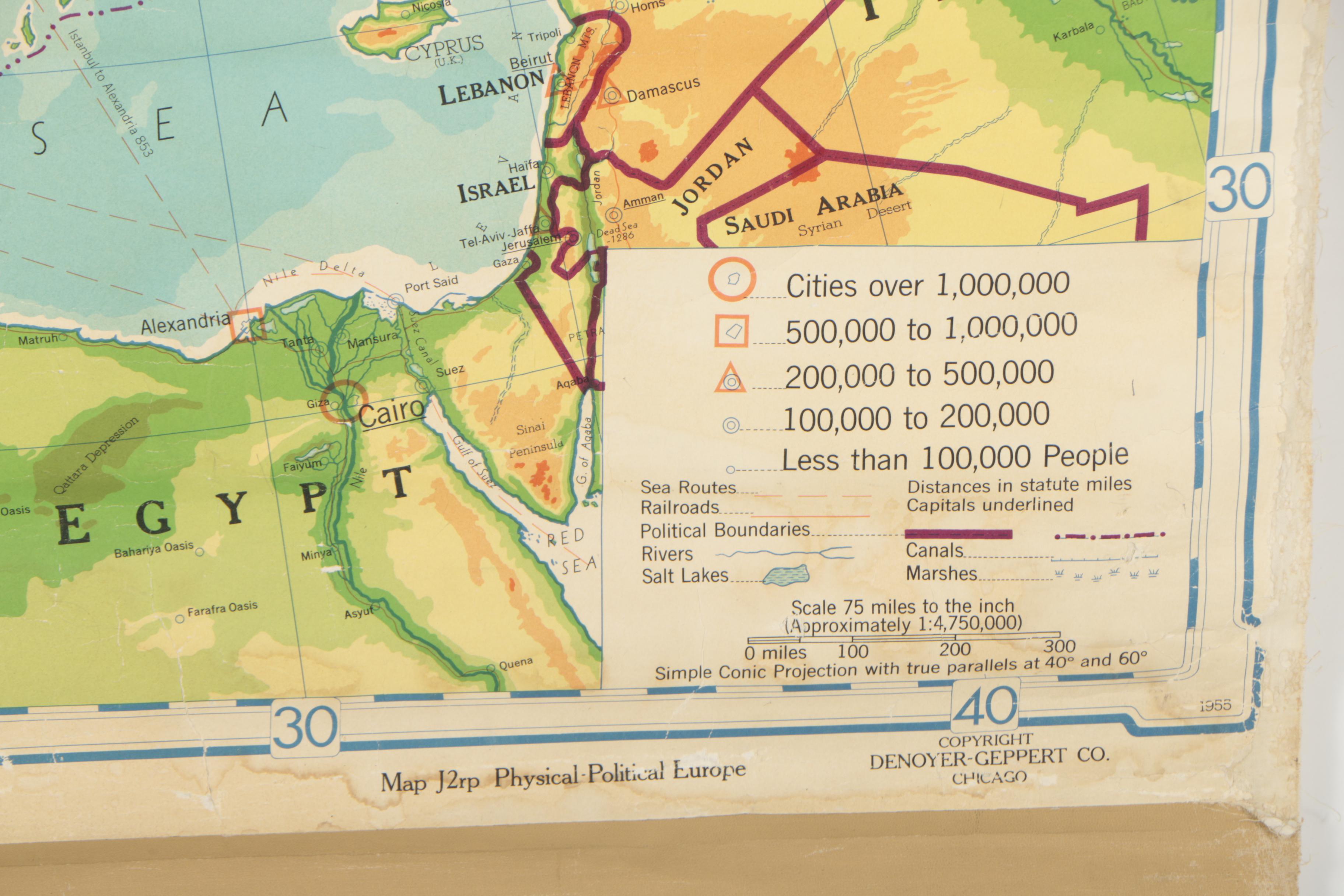 Denoyer-Geppert 1955 Political Wall Map of Europe