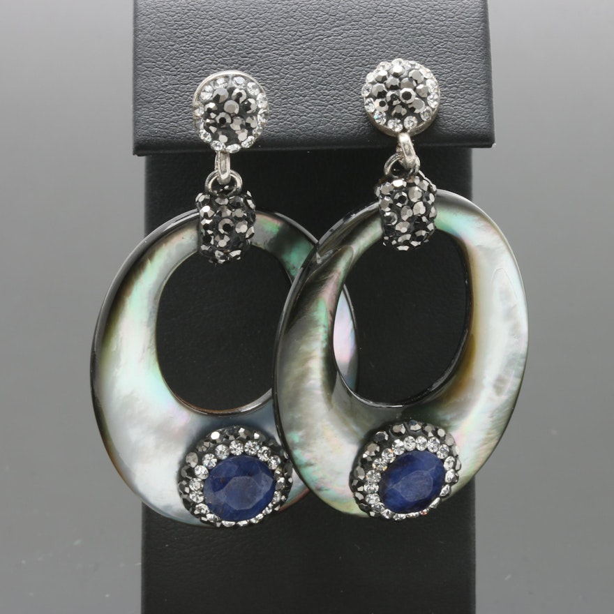 800 Silver Lapis Lazuli, Black Mother of Pearl and Foilback Earrings