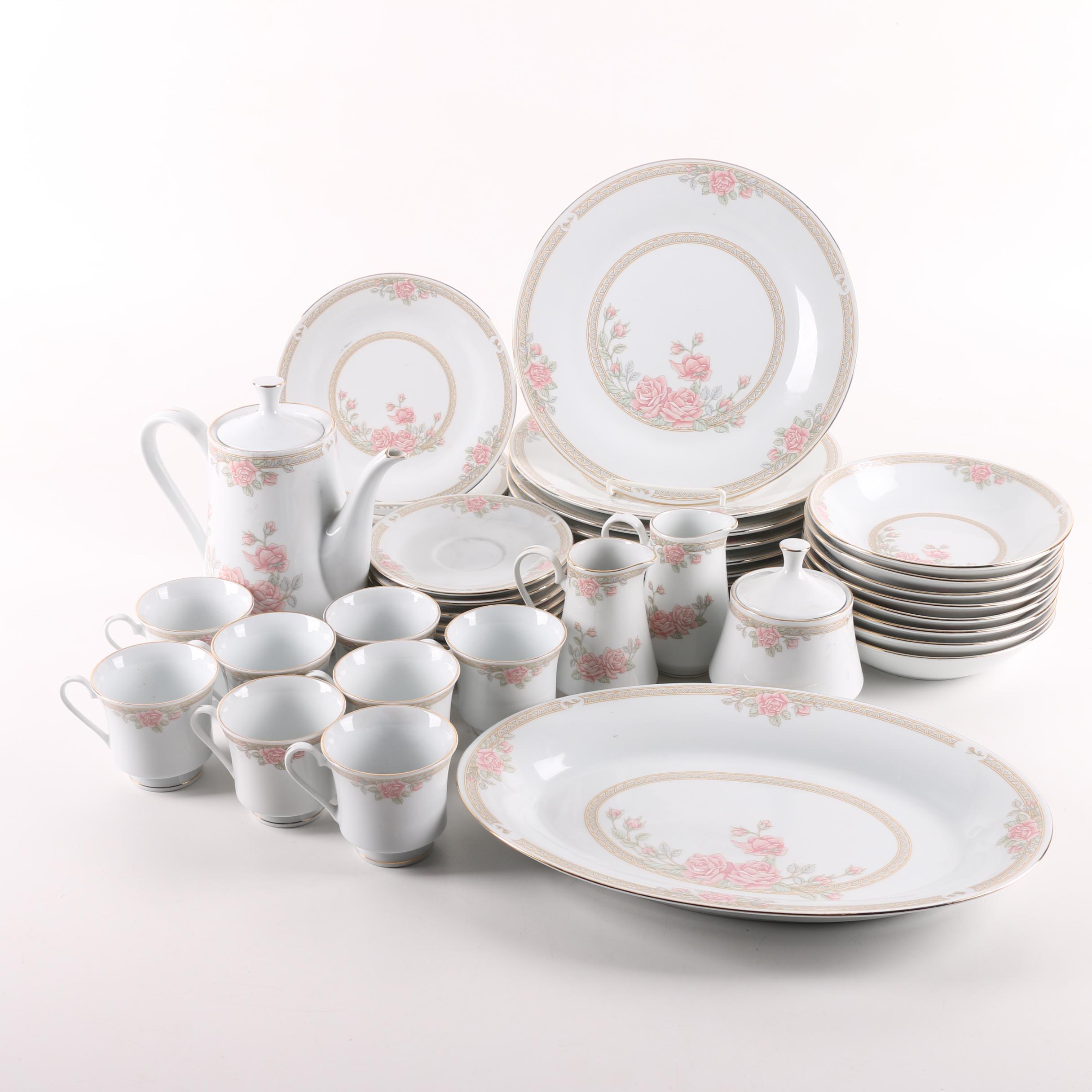 Tienshan Pink Rose Porcelain Dinnerware and Serving Dishes
