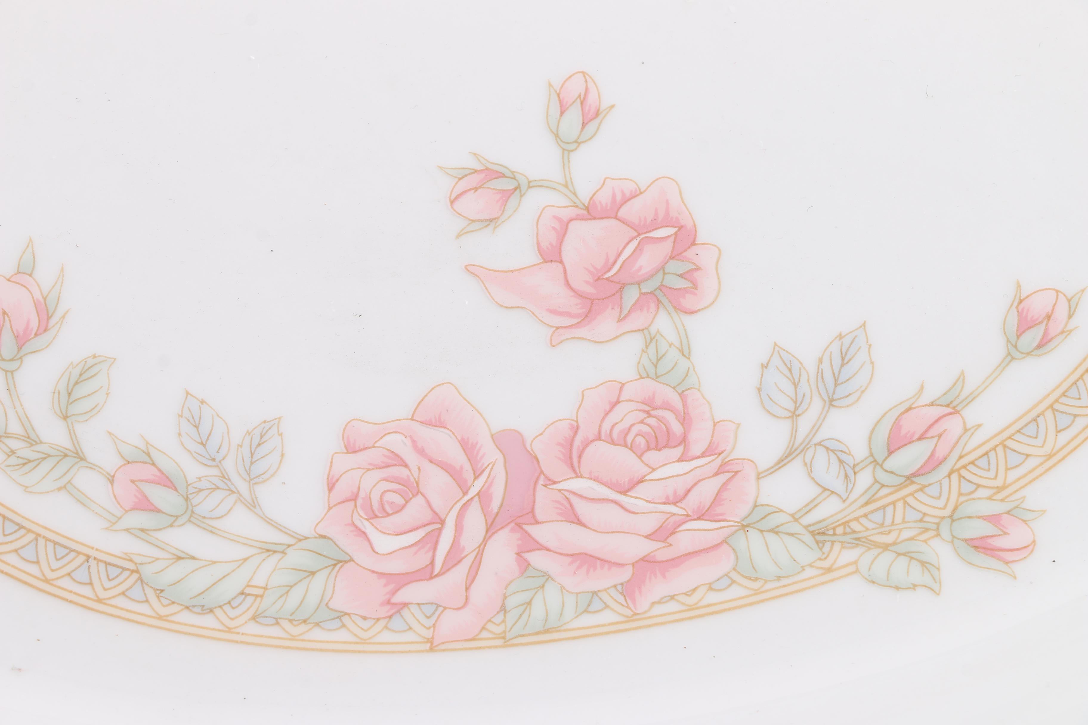 Tienshan Pink Rose Porcelain Dinnerware and Serving Dishes