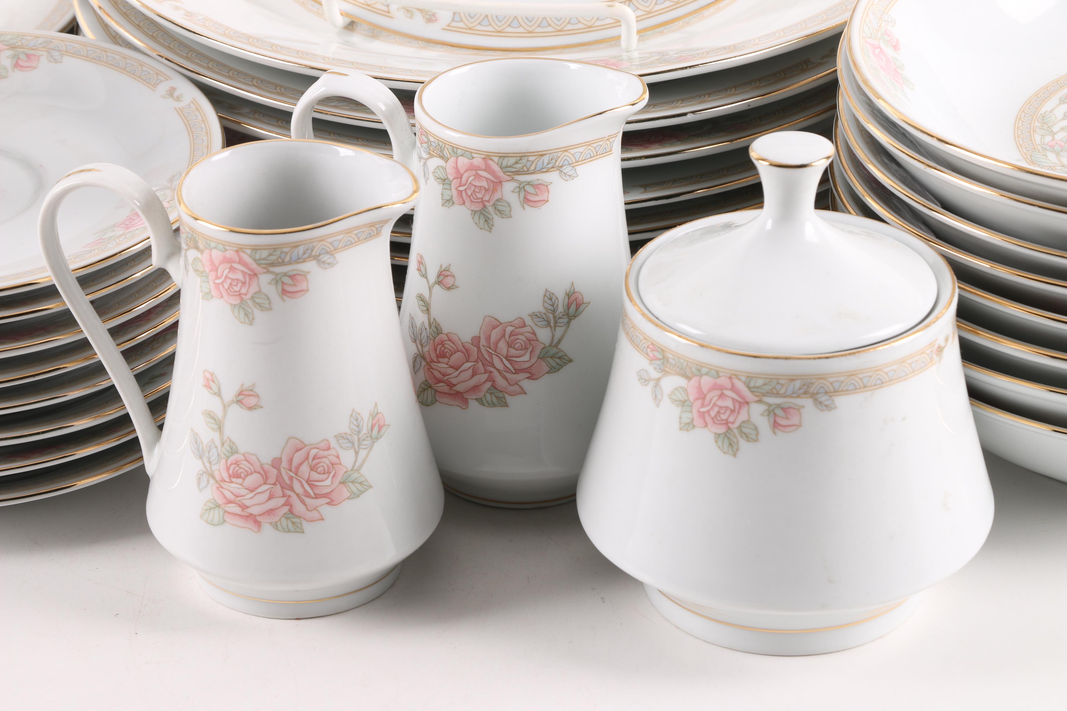 Tienshan Pink Rose Porcelain Dinnerware and Serving Dishes
