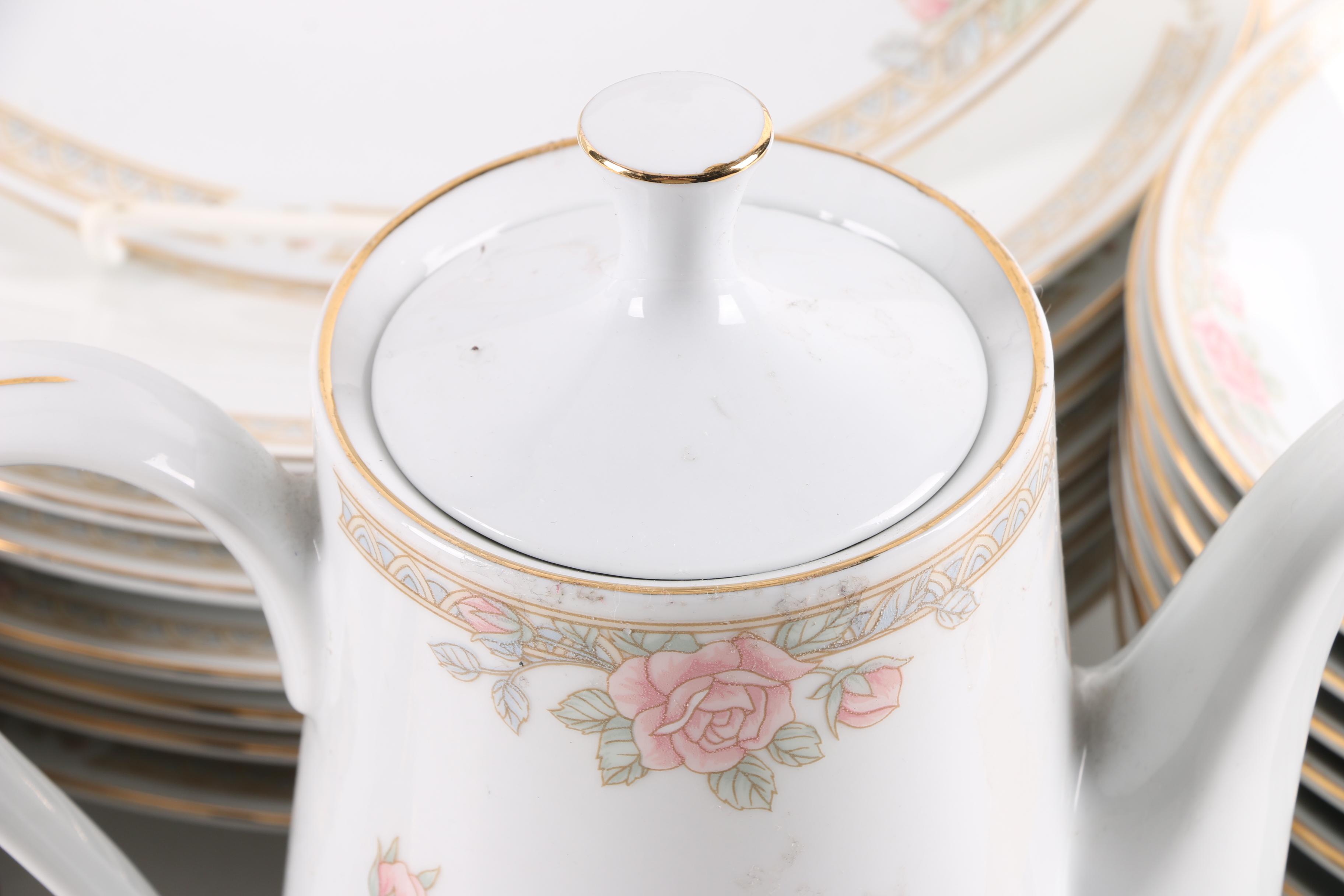 Tienshan Pink Rose Porcelain Dinnerware and Serving Dishes