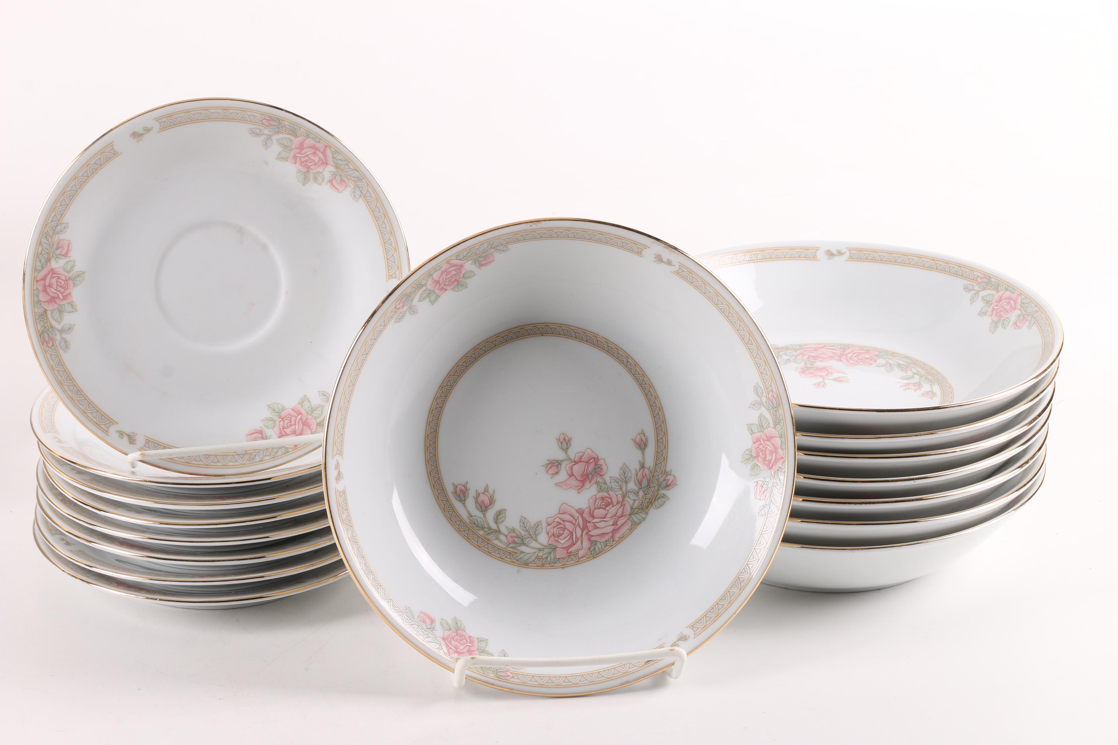 Tienshan Pink Rose Porcelain Dinnerware and Serving Dishes