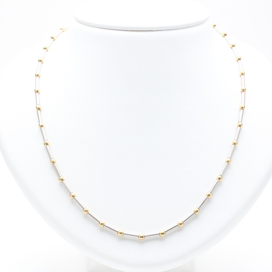 14K Yellow Gold Beaded ChainNecklace with 14K White Gold Accents