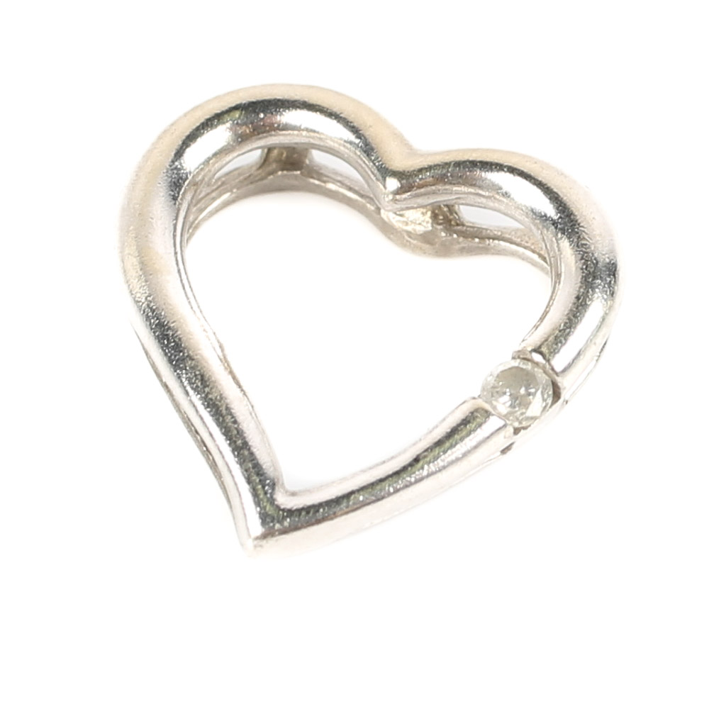 10K White Gold and Diamond Floating Heart Pendant Necklace