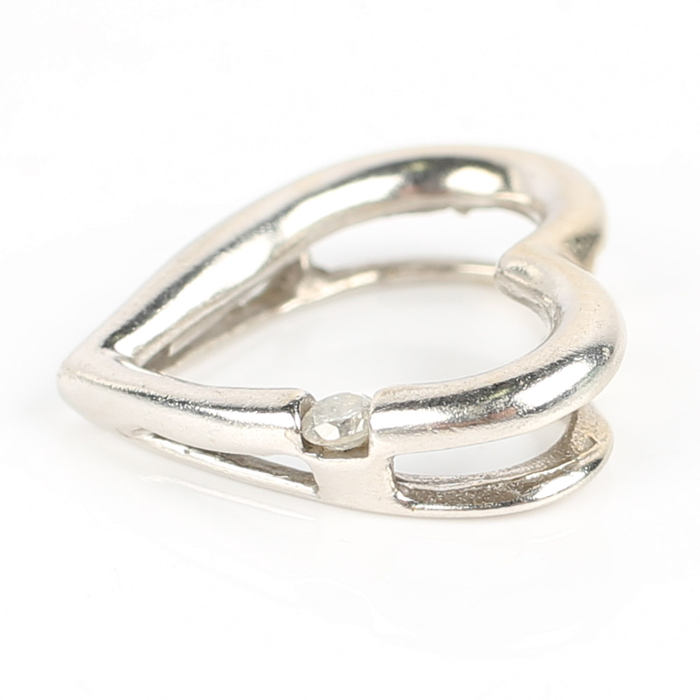 10K White Gold and Diamond Floating Heart Pendant Necklace