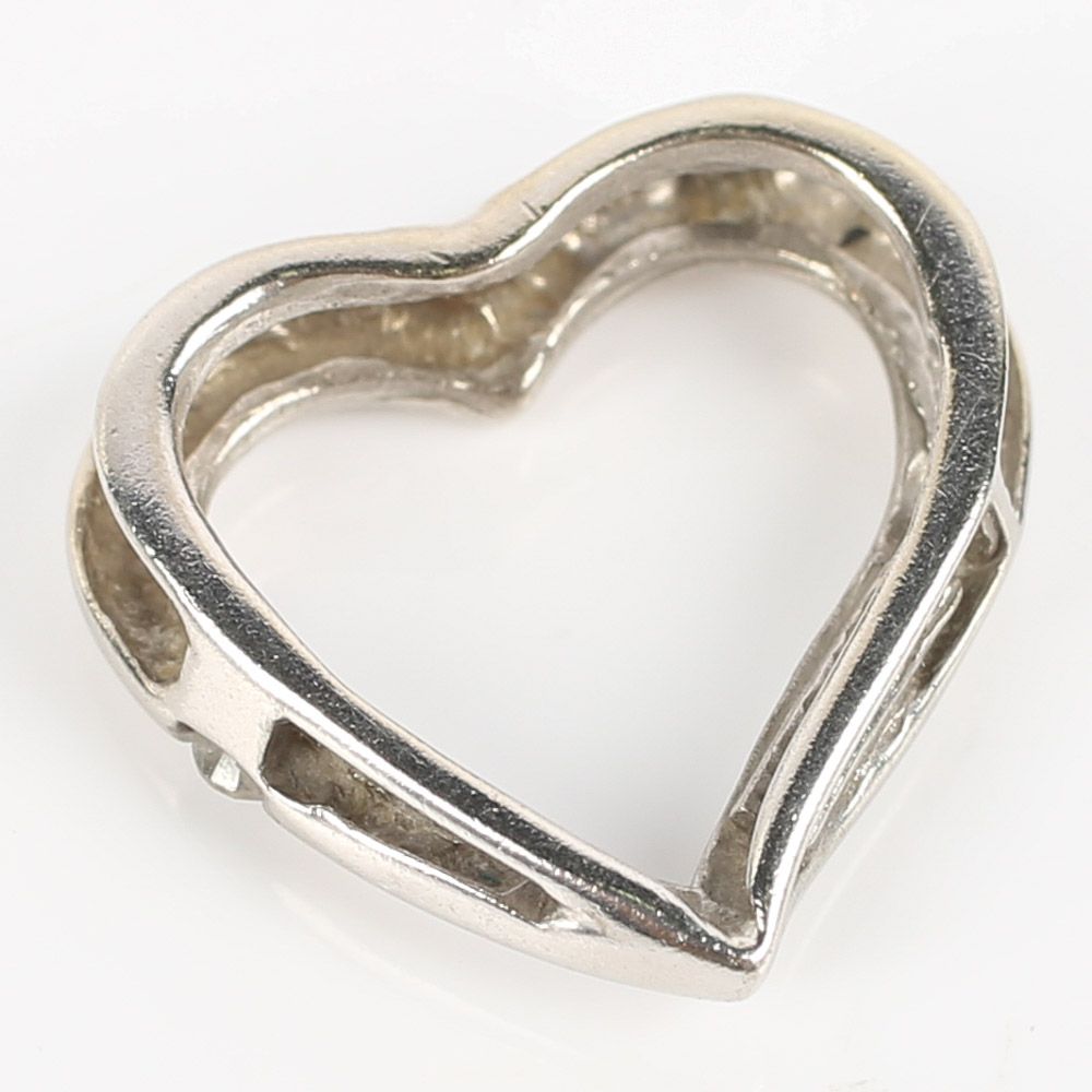 10K White Gold and Diamond Floating Heart Pendant Necklace