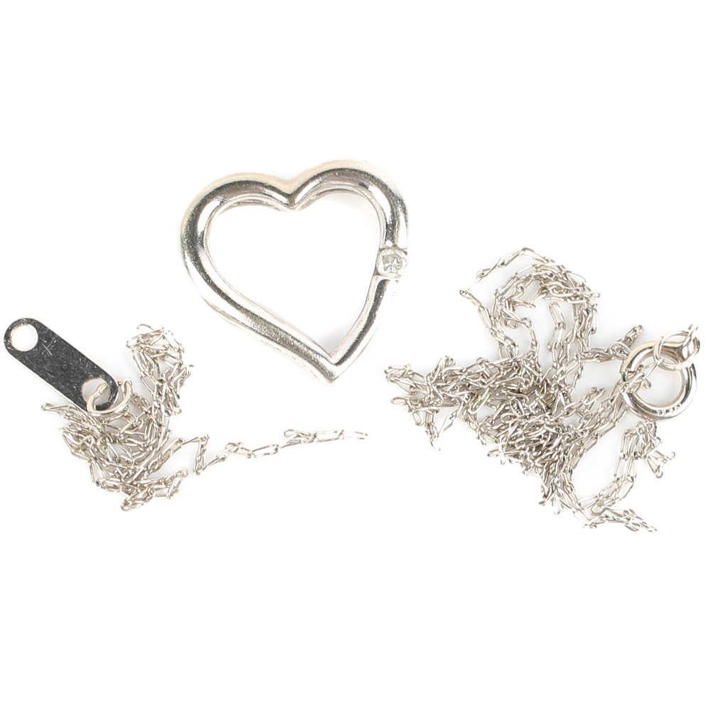 10K White Gold and Diamond Floating Heart Pendant Necklace