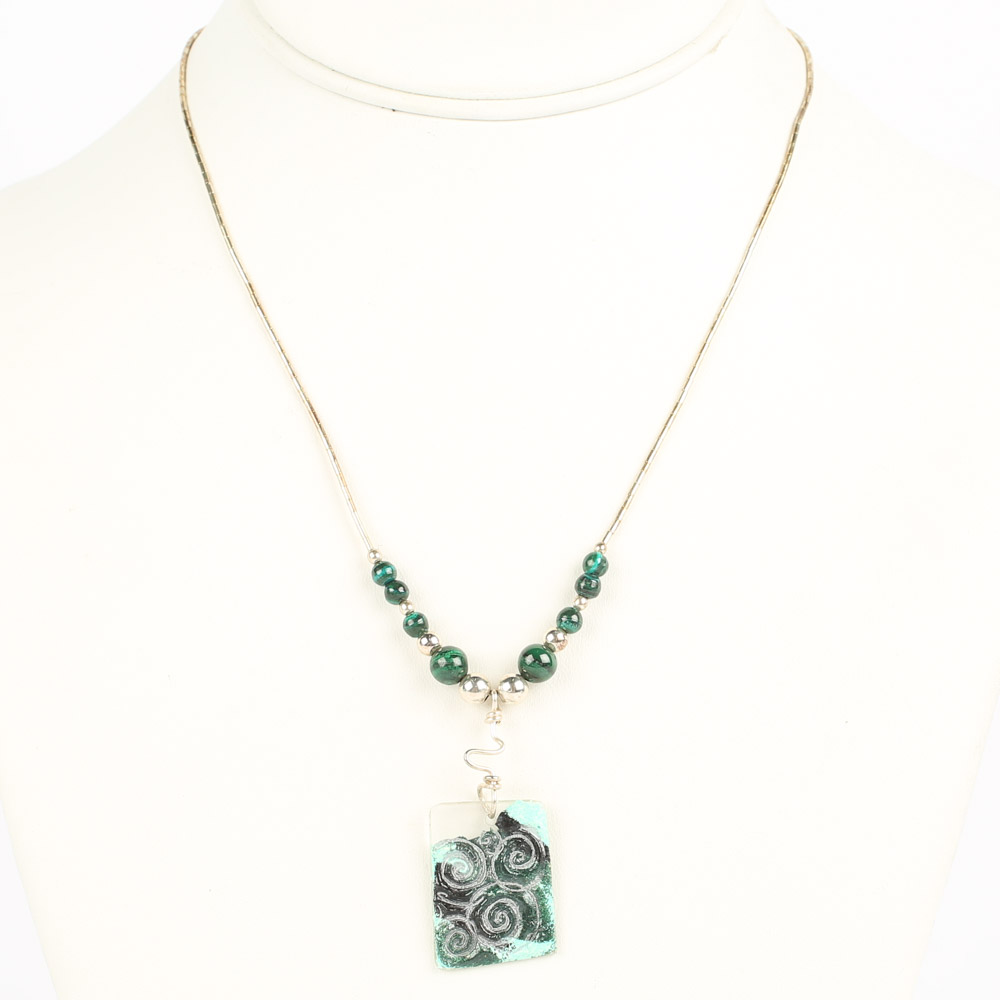 Liquid Silver, Glass, and Bead Necklace