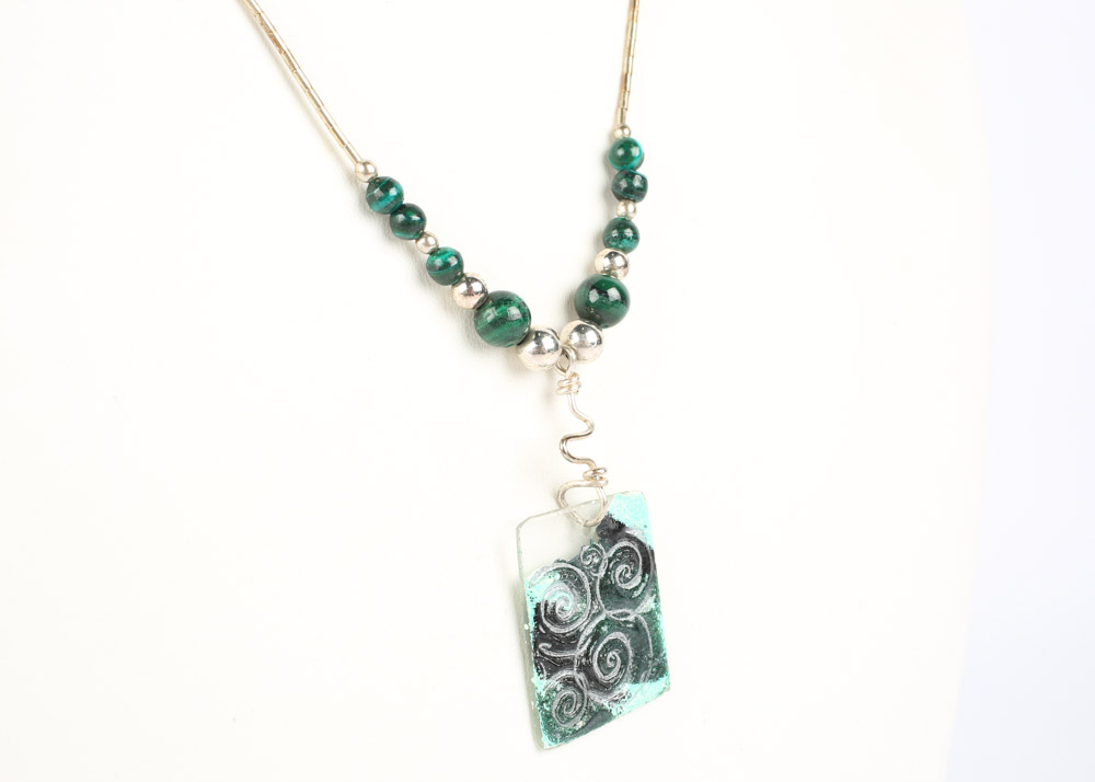 Liquid Silver, Glass, and Bead Necklace