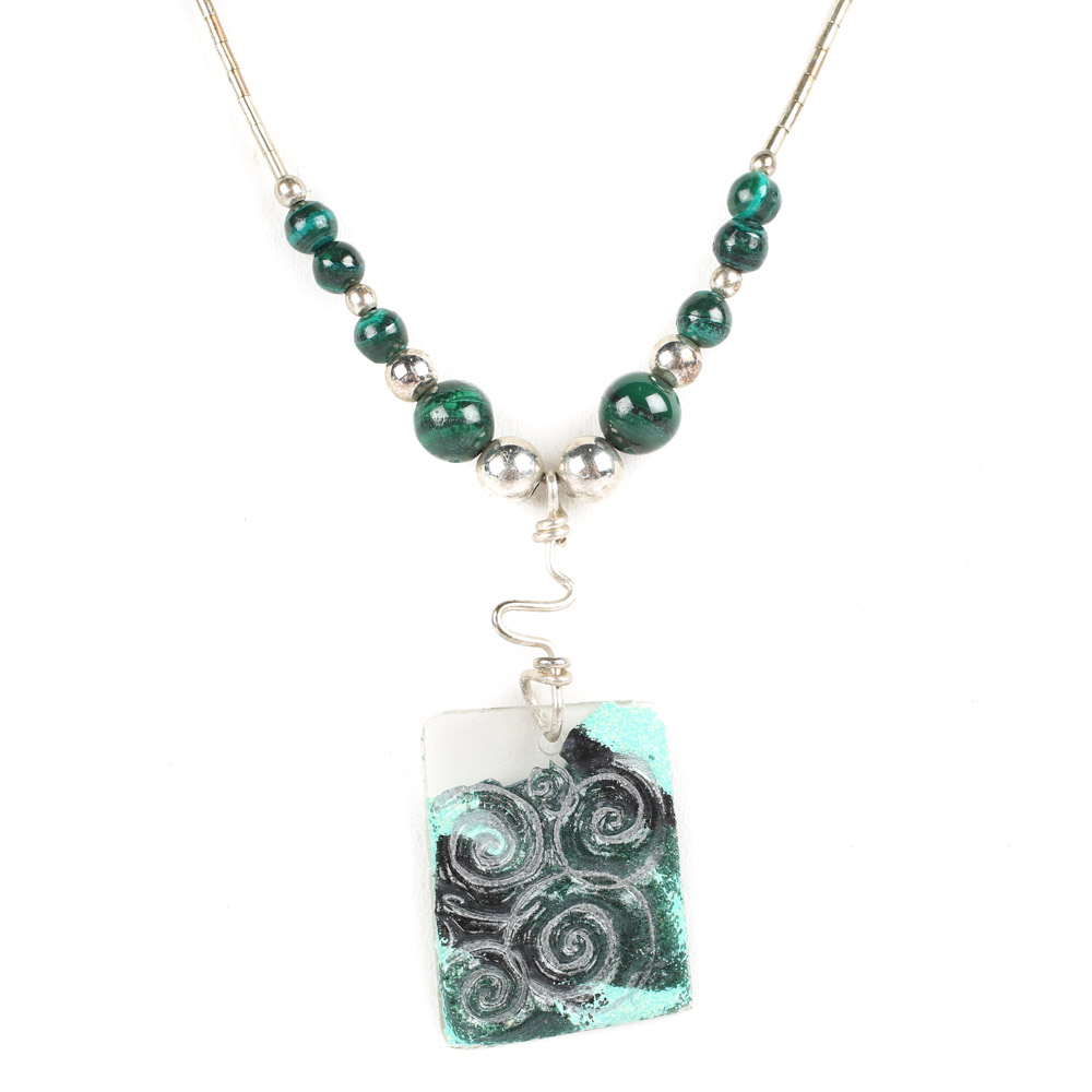 Liquid Silver, Glass, and Bead Necklace