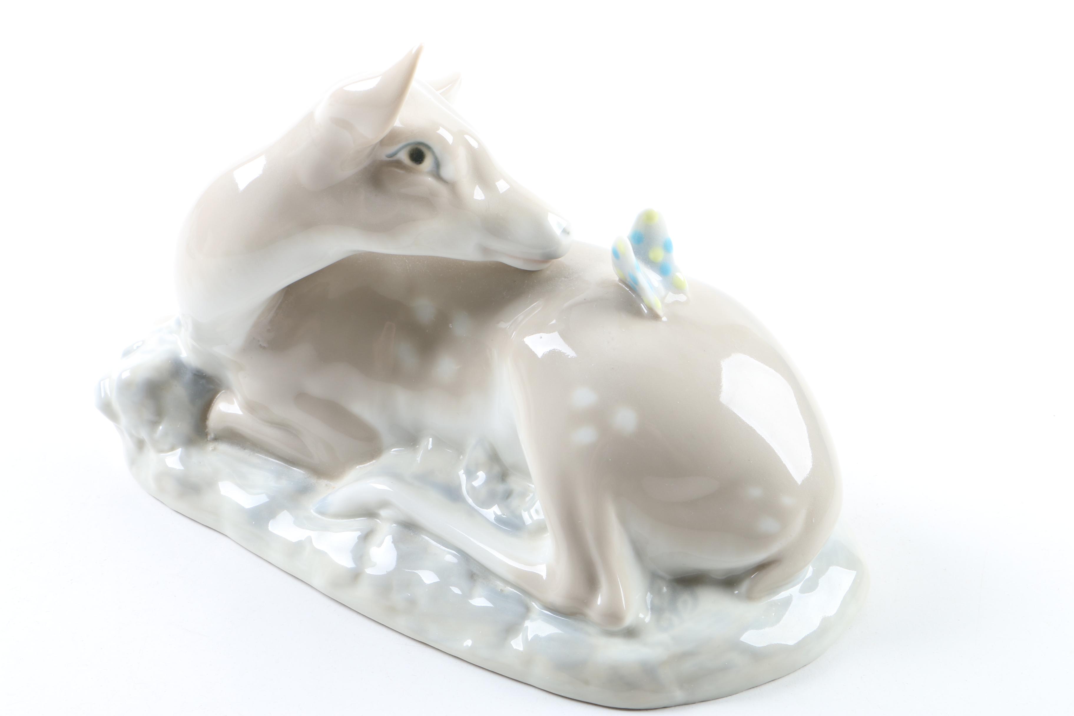 Lladró "Geese Group" and Rex Valencia "Deer with Butterfly" Figurines