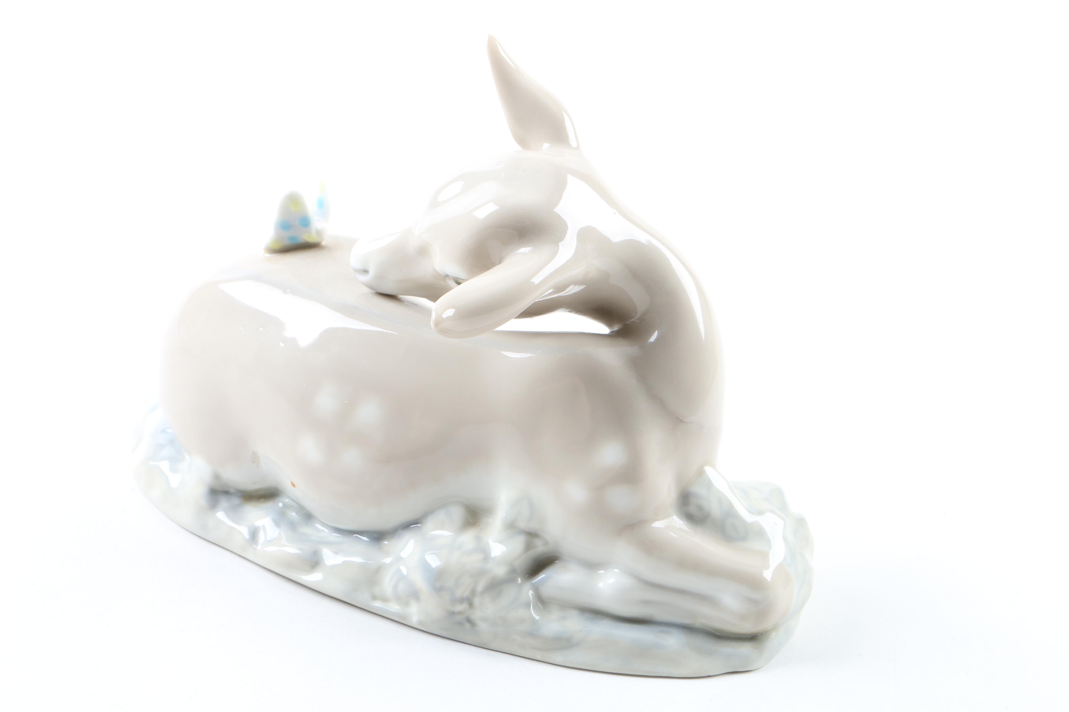 Lladró "Geese Group" and Rex Valencia "Deer with Butterfly" Figurines