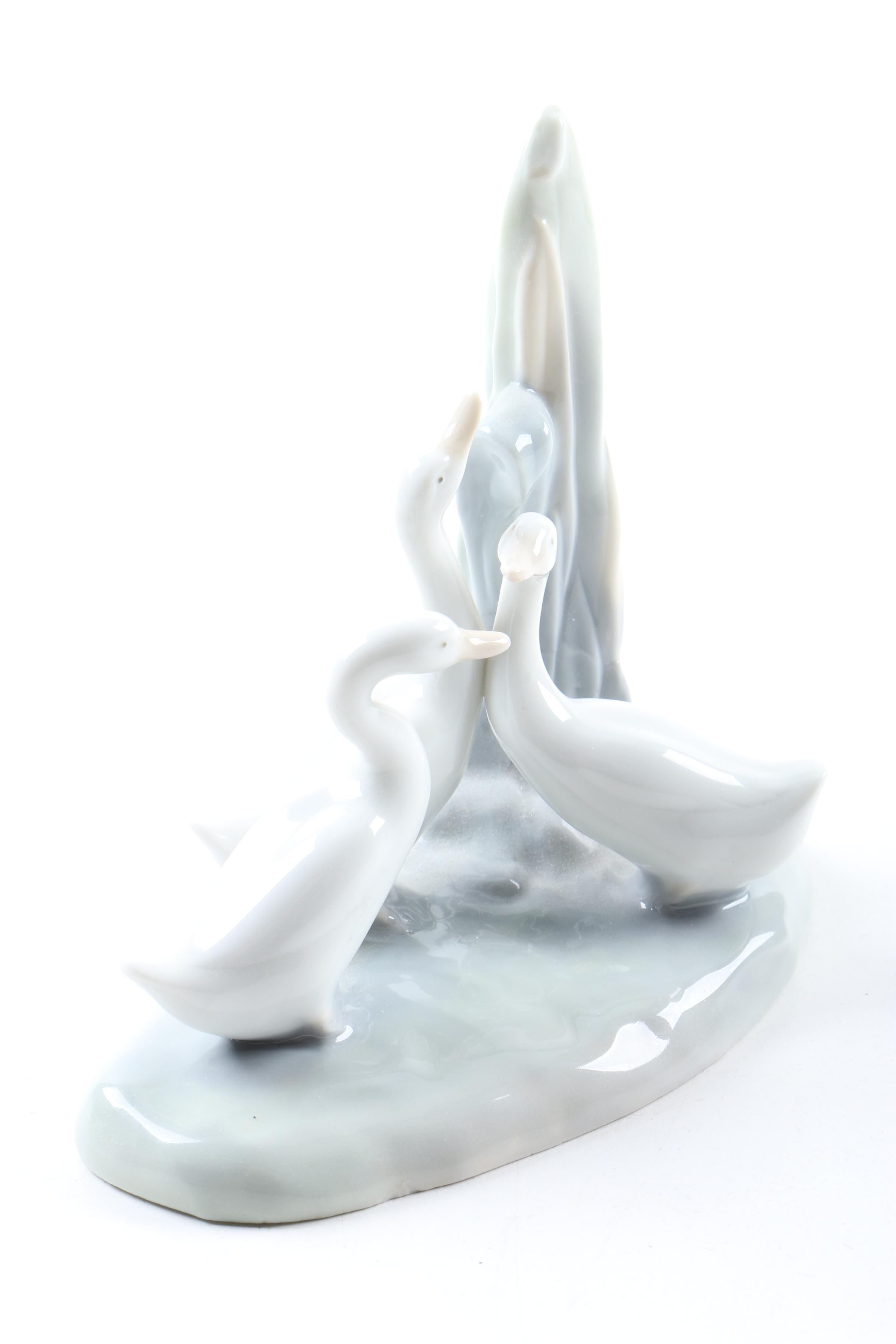 Lladró "Geese Group" and Rex Valencia "Deer with Butterfly" Figurines