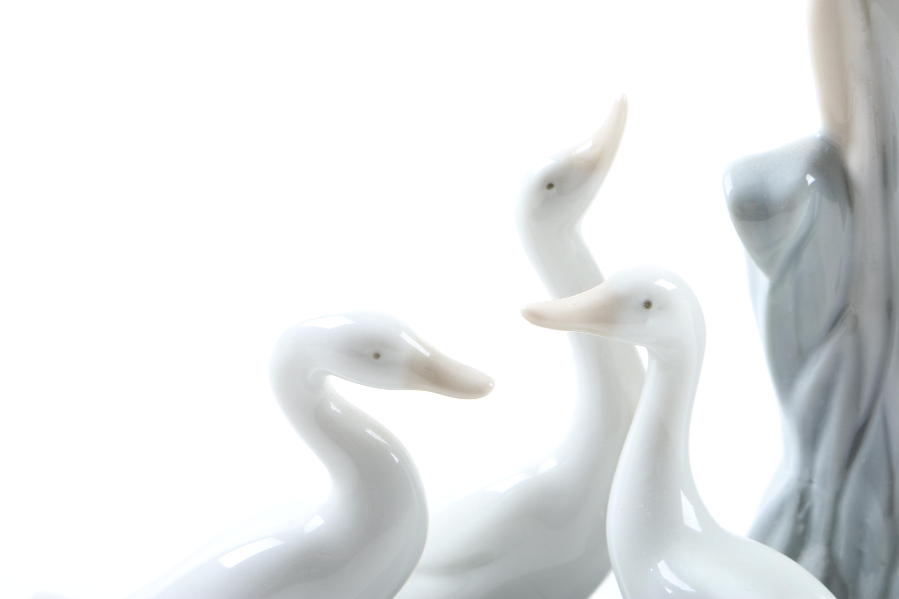 Lladró "Geese Group" and Rex Valencia "Deer with Butterfly" Figurines