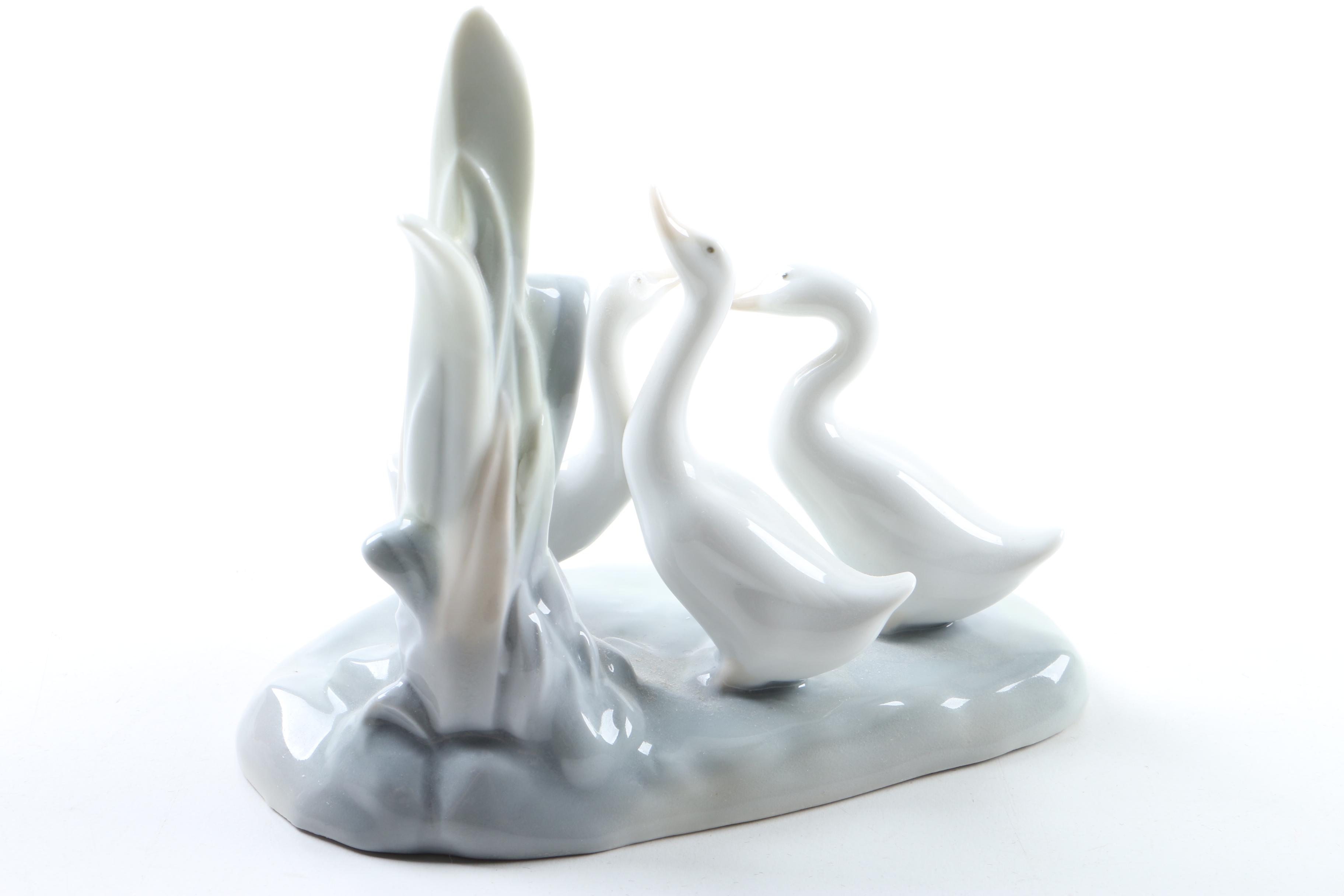 Lladró "Geese Group" and Rex Valencia "Deer with Butterfly" Figurines