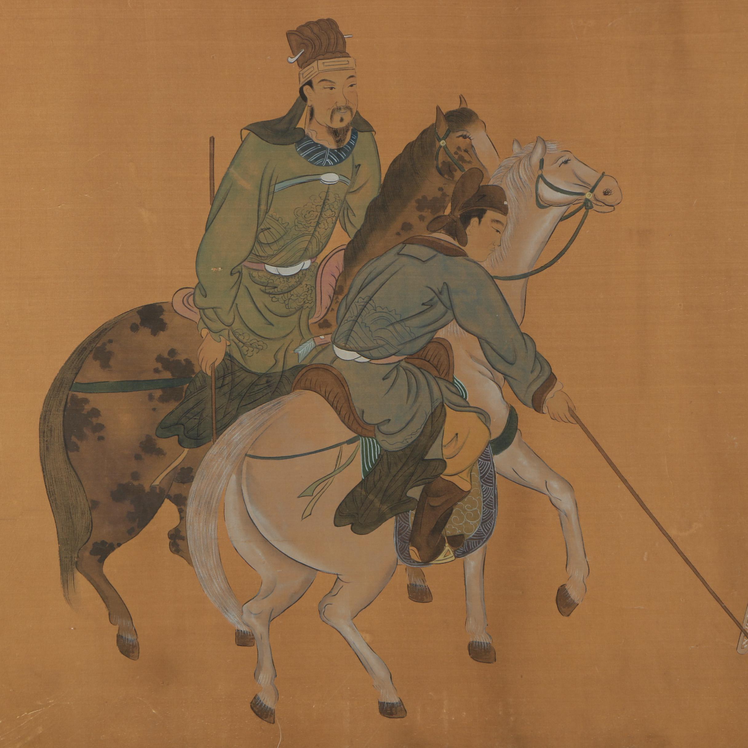 Chinese Ink and Watercolor Painting on Silk of Jiju Game