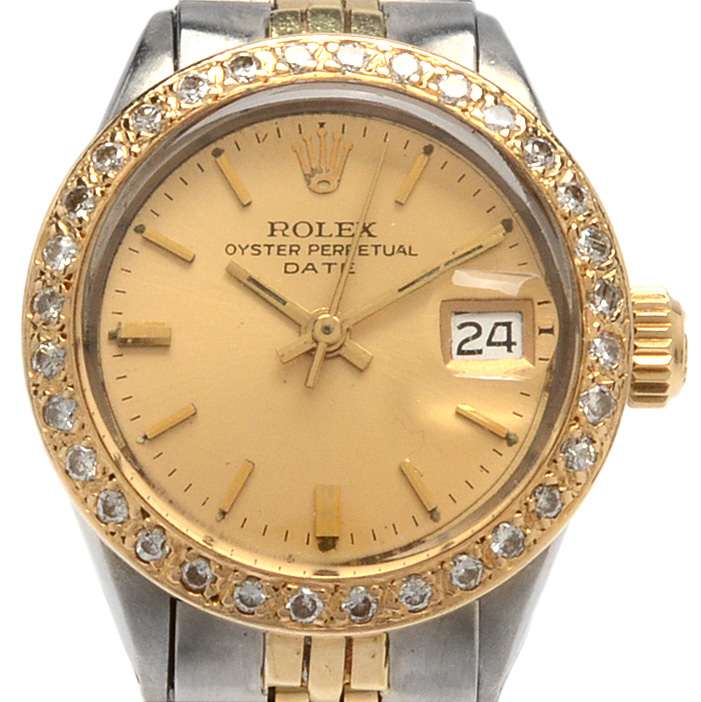 Rolex Oyster Perpetual Datejust 14K Gold Diamond Bezel Watch