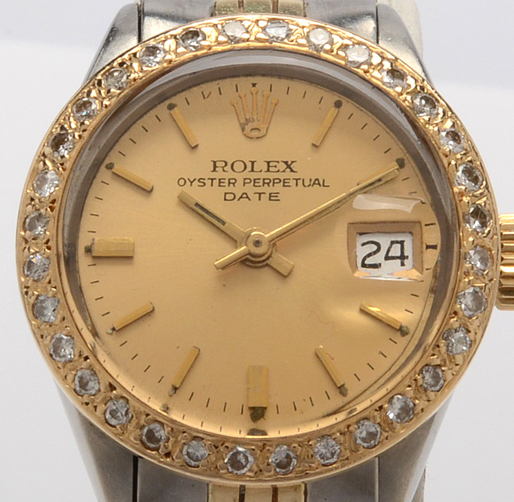 Rolex Oyster Perpetual Datejust 14K Gold Diamond Bezel Watch