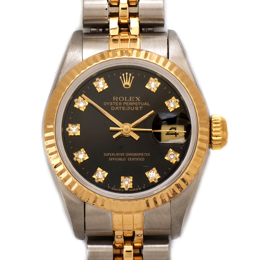 Rolex Datejust 18K Yellow Gold and Stainless Steel Factory Diamond Wristwatch