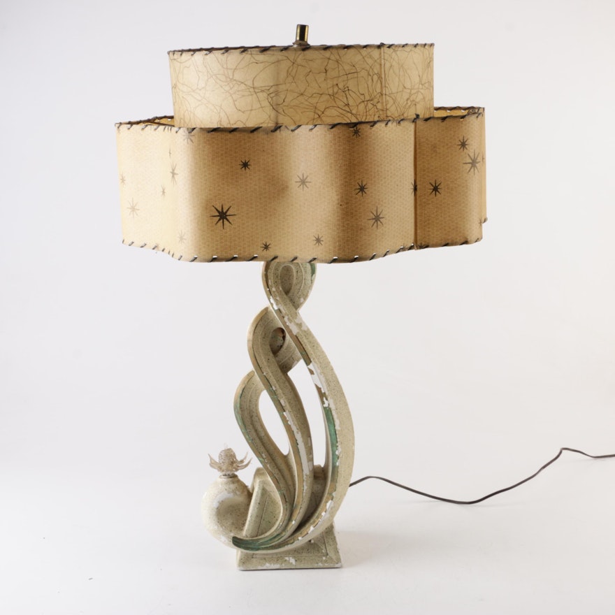 Mid-Century Modern Style Table Lamp With Double Fiberglass Shade