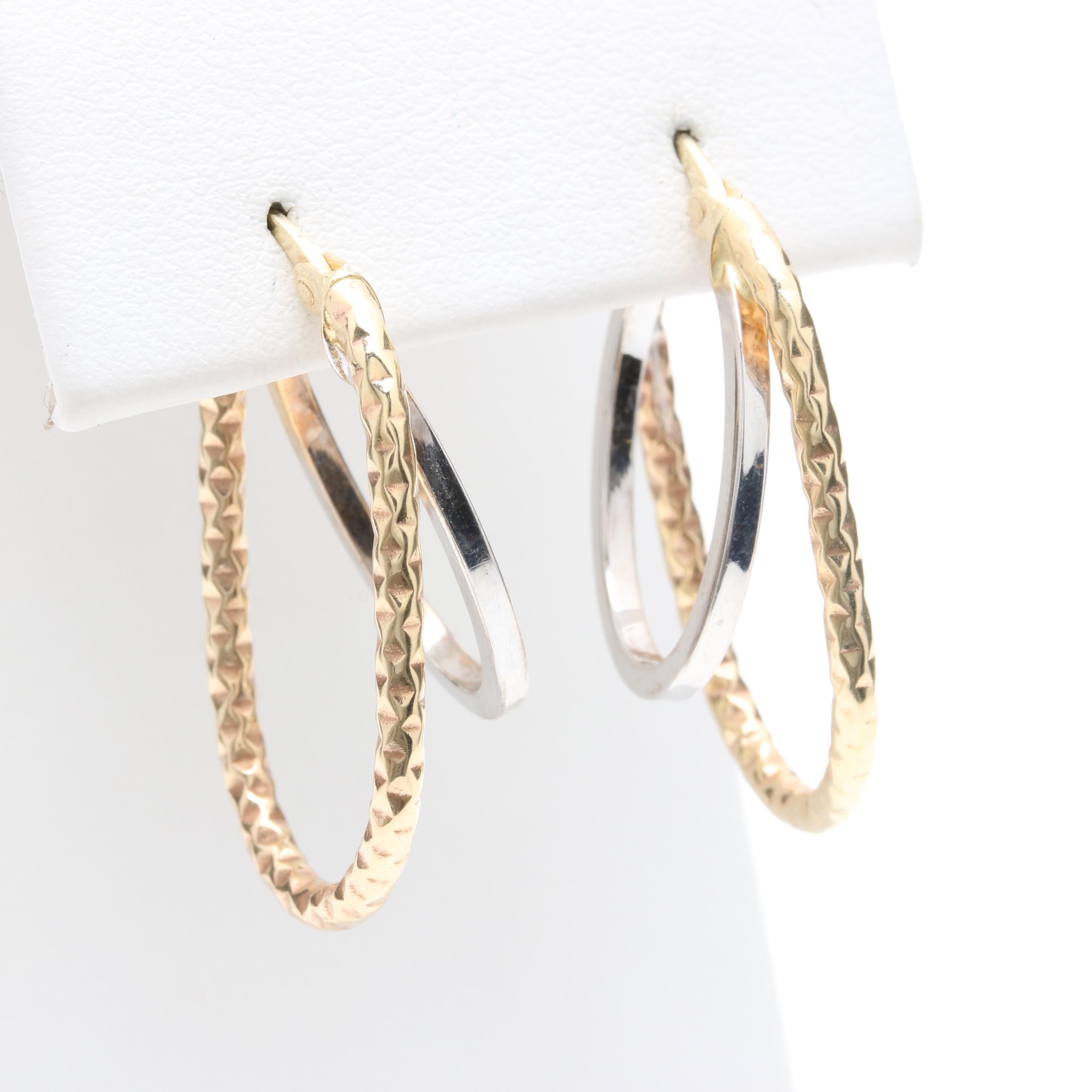14K Two Tone Gold Hoop Earrings