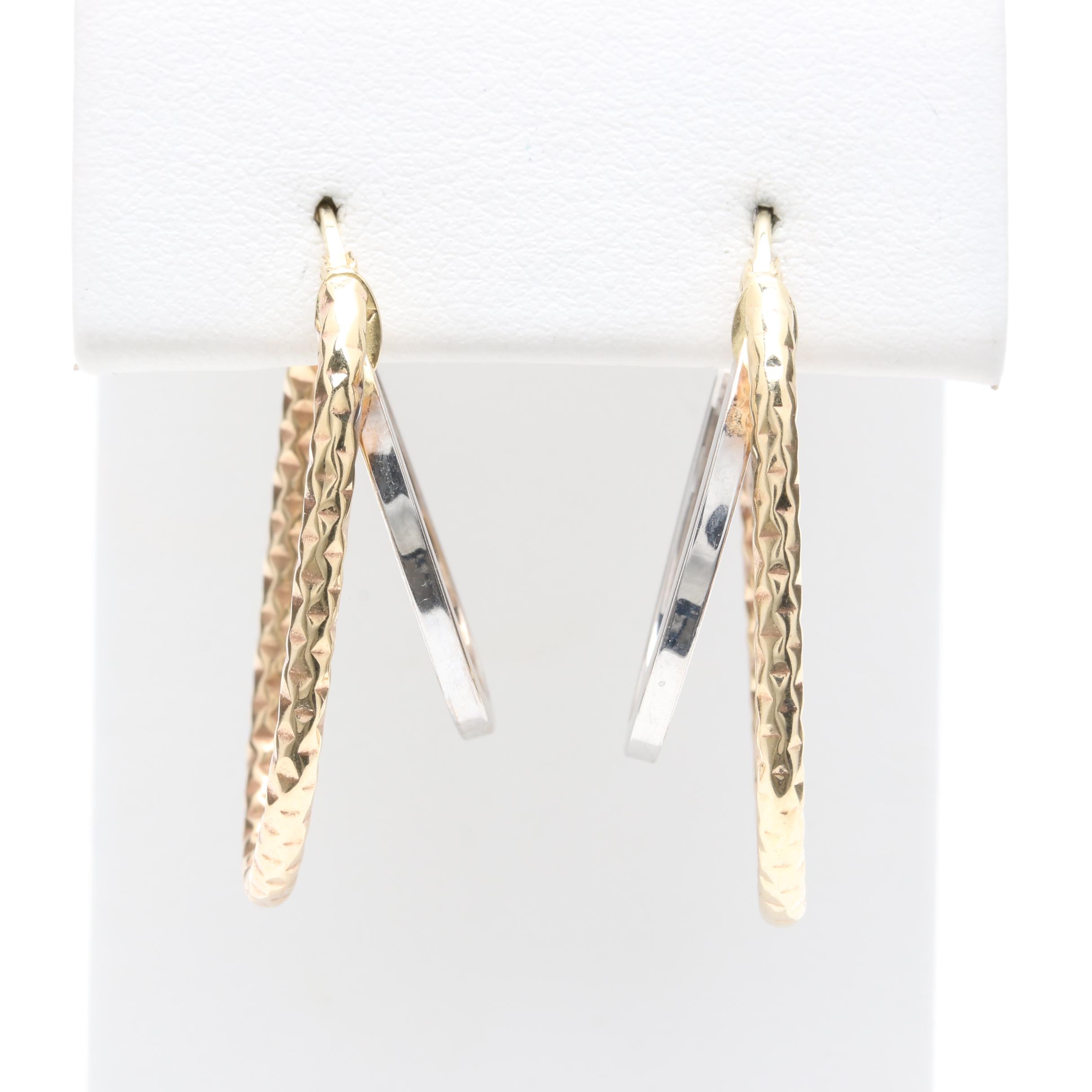 14K Two Tone Gold Hoop Earrings