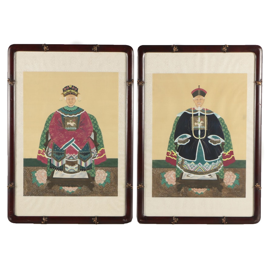 Chinese Gouache Ancestor Paintings on Silk