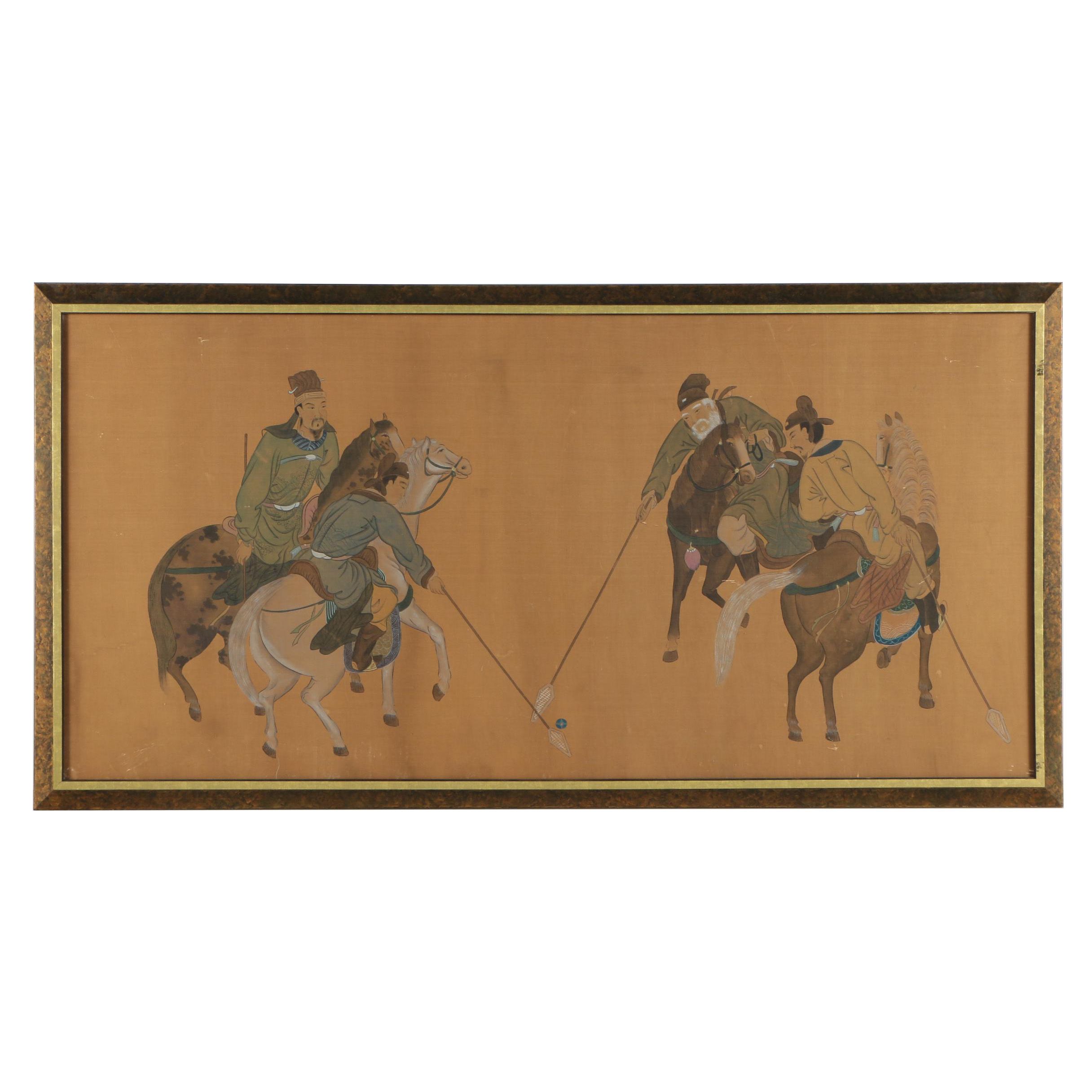 Chinese Ink and Watercolor Painting on Silk of Jiju Game