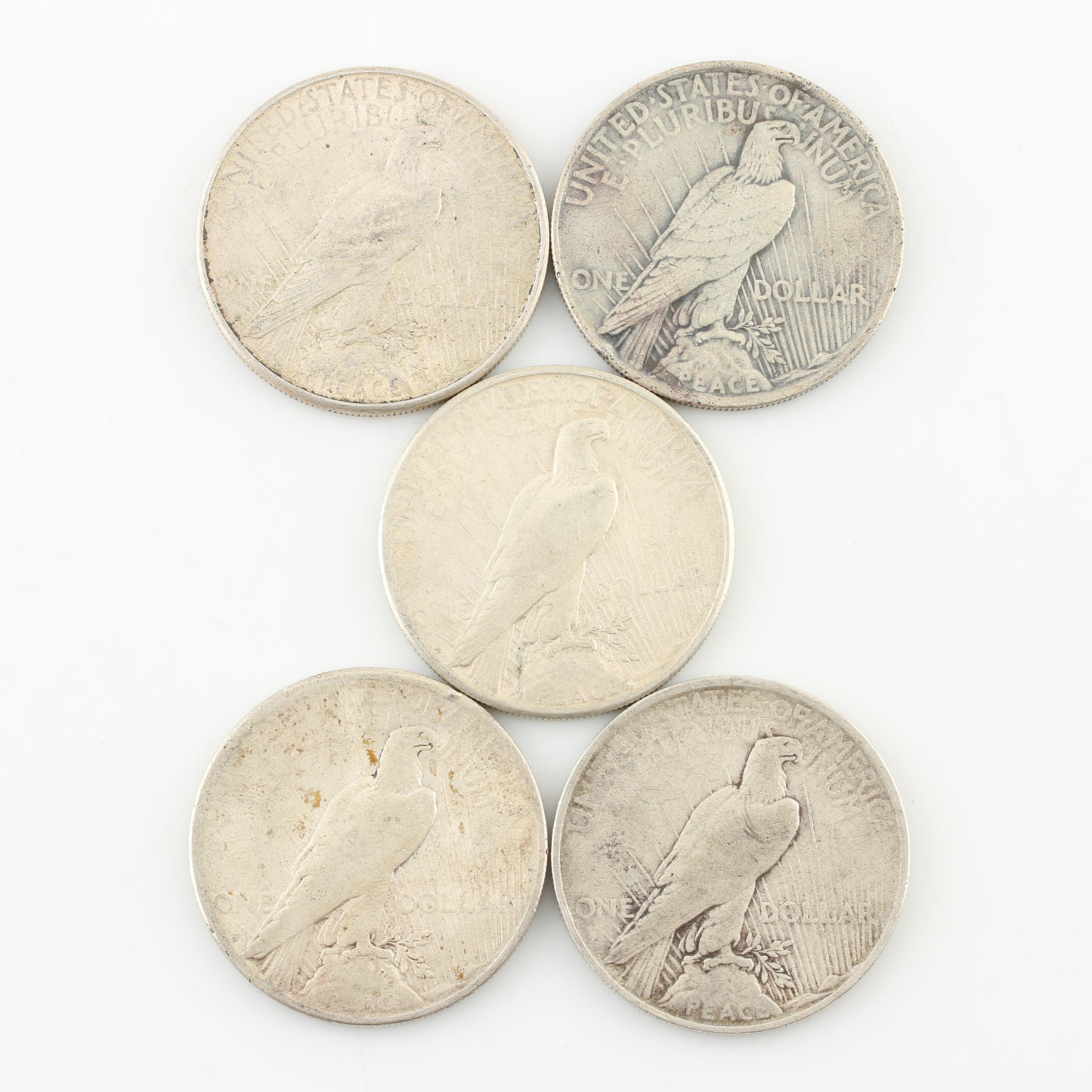 Five Peace Silver Dollars