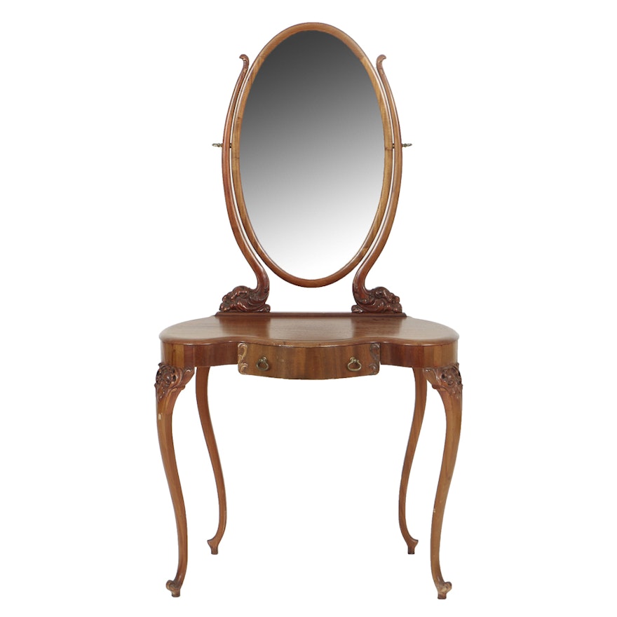 Vintage Louis XV Style Mahogany Vanity with Mirror