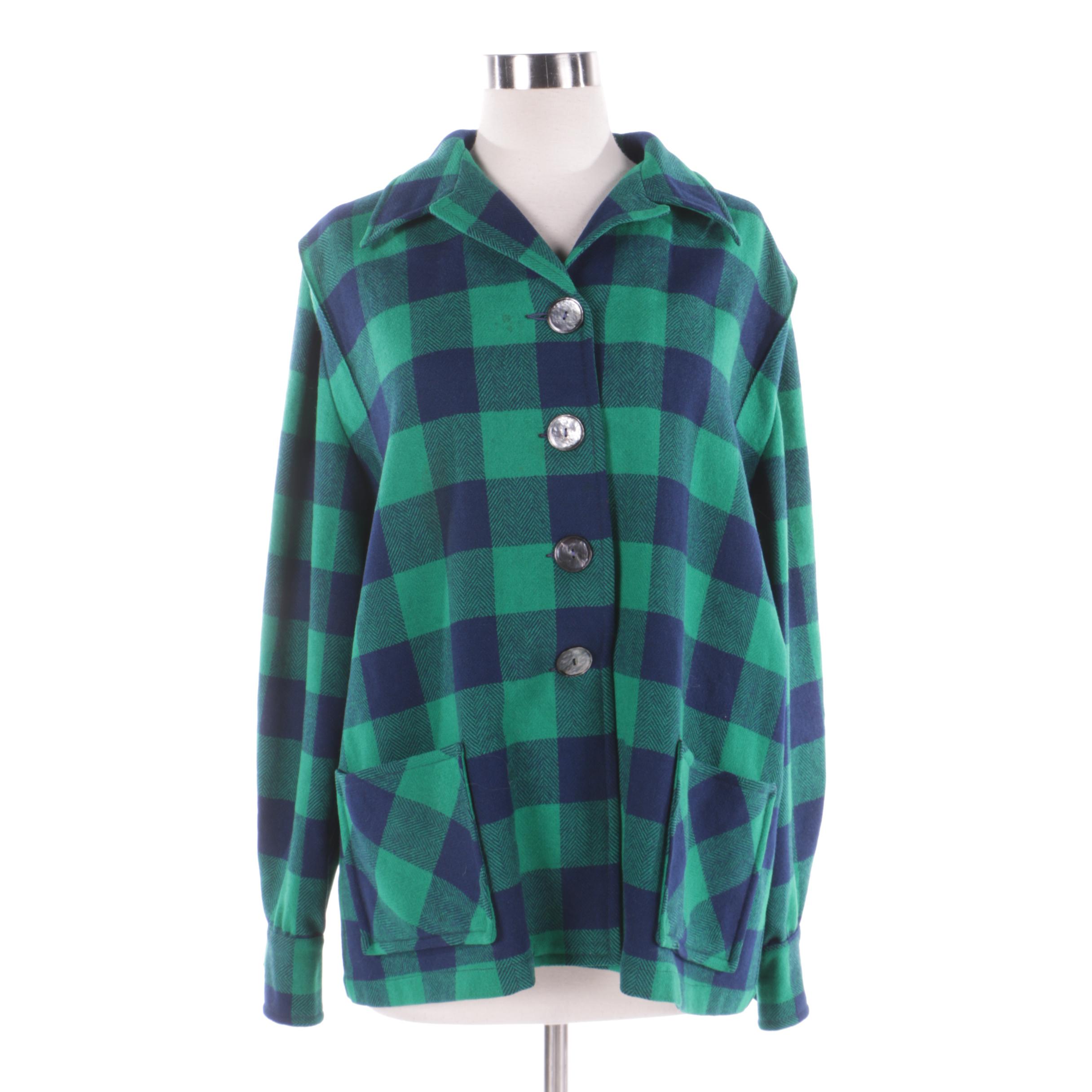Women's Vintage Pendleton Plaid Wool Shirt Jacket with Mother of Pearl Buttons