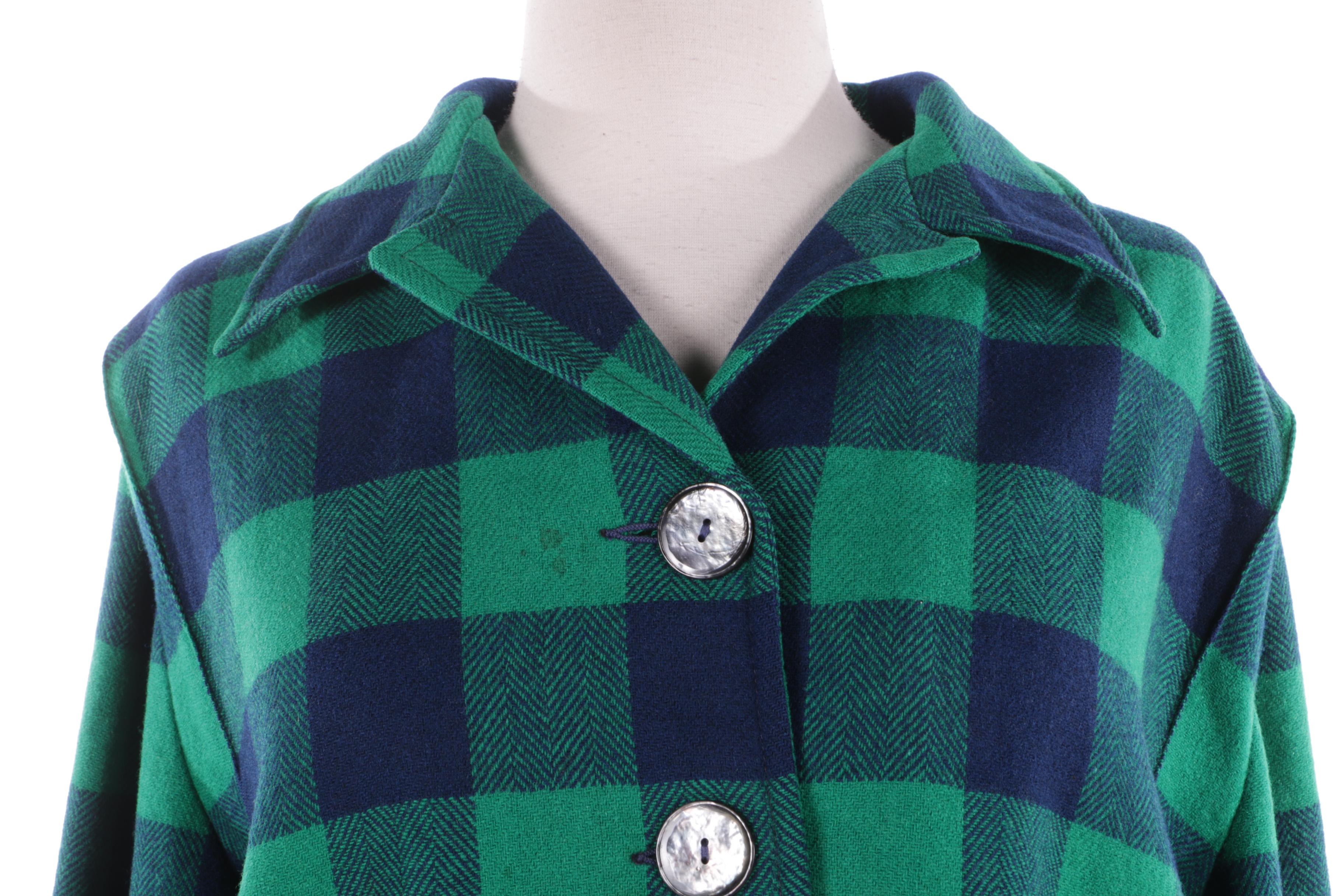 Women's Vintage Pendleton Plaid Wool Shirt Jacket with Mother of Pearl Buttons