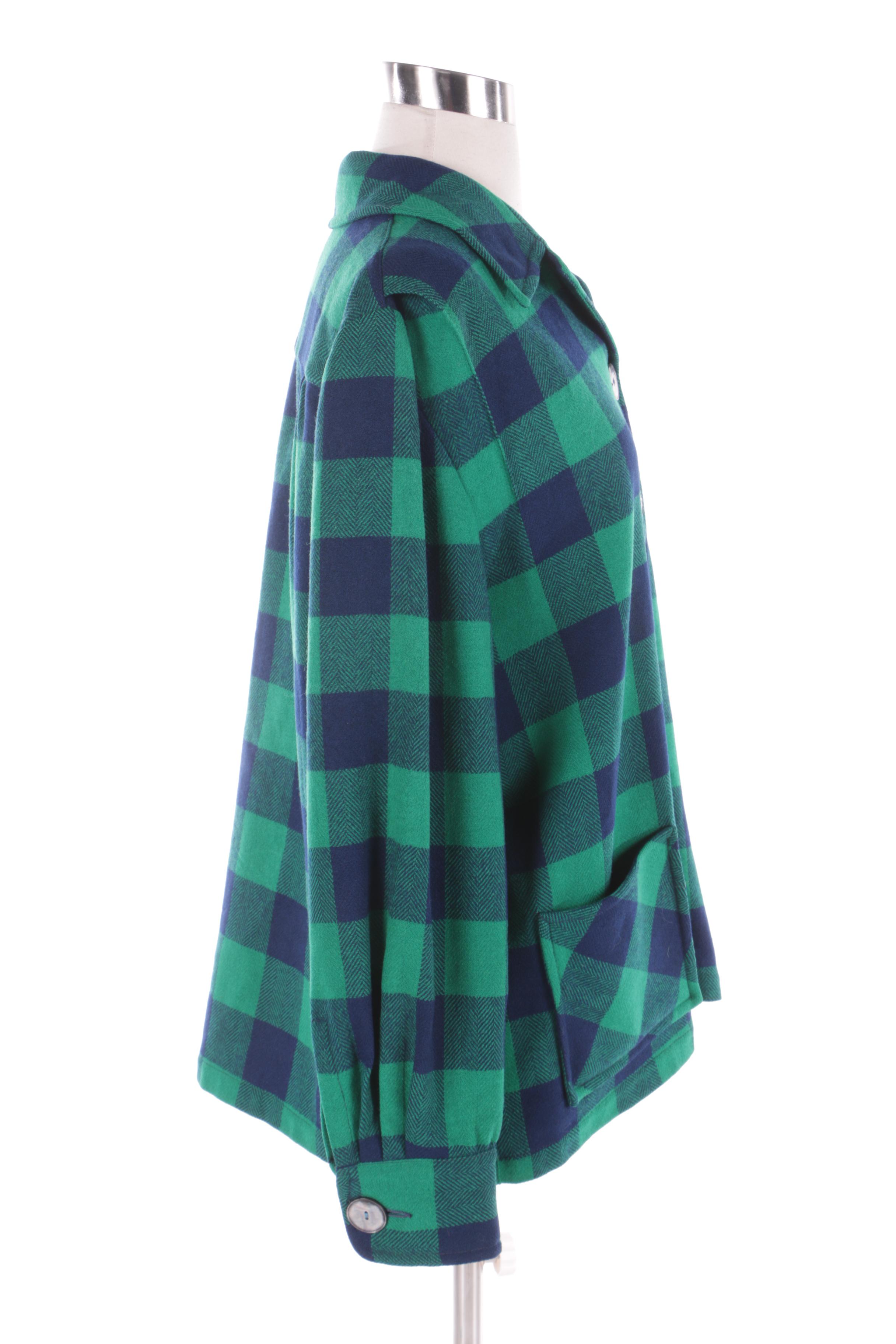 Women's Vintage Pendleton Plaid Wool Shirt Jacket with Mother of Pearl Buttons