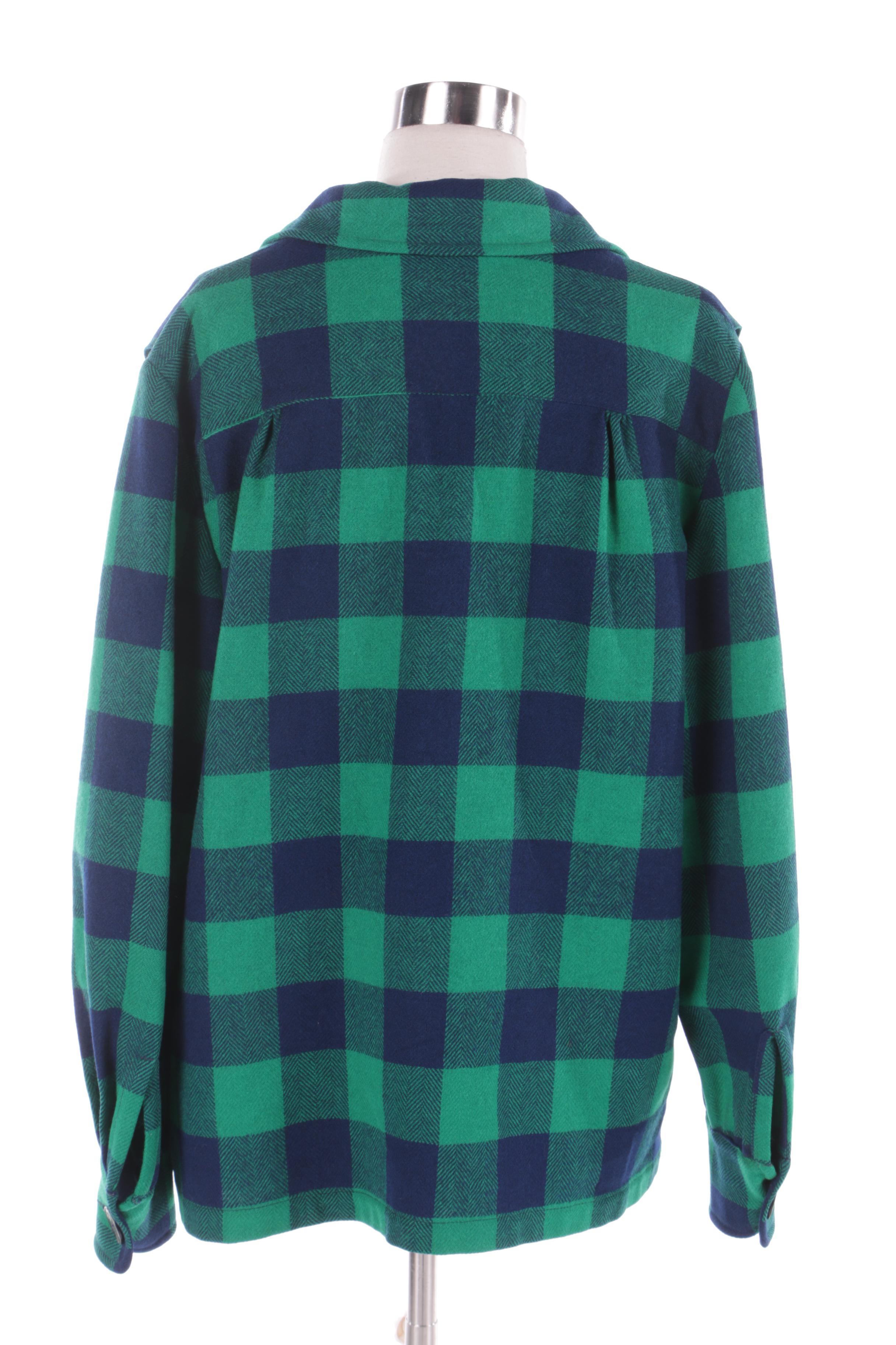 Women's Vintage Pendleton Plaid Wool Shirt Jacket with Mother of Pearl Buttons