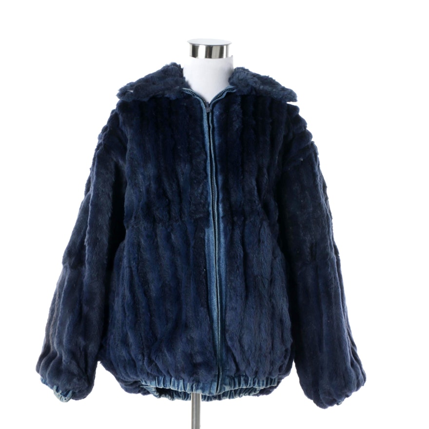 Women's Reversible Sheared Beaver Fur and Denim Jacket