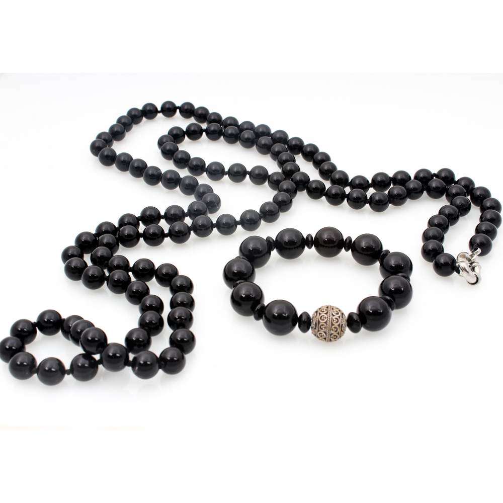 Onyx Beaded Necklace and Bracelet